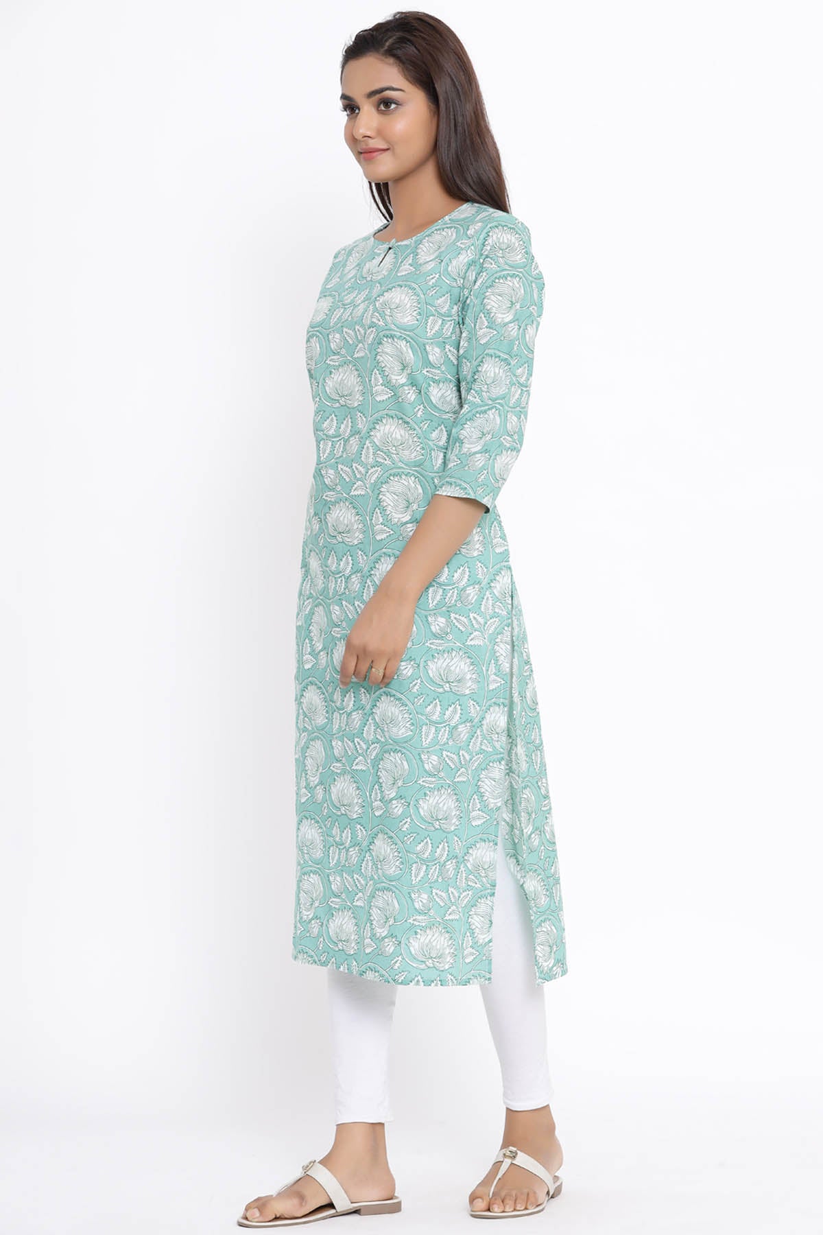 Lotus Print Pure Cotton Kurta