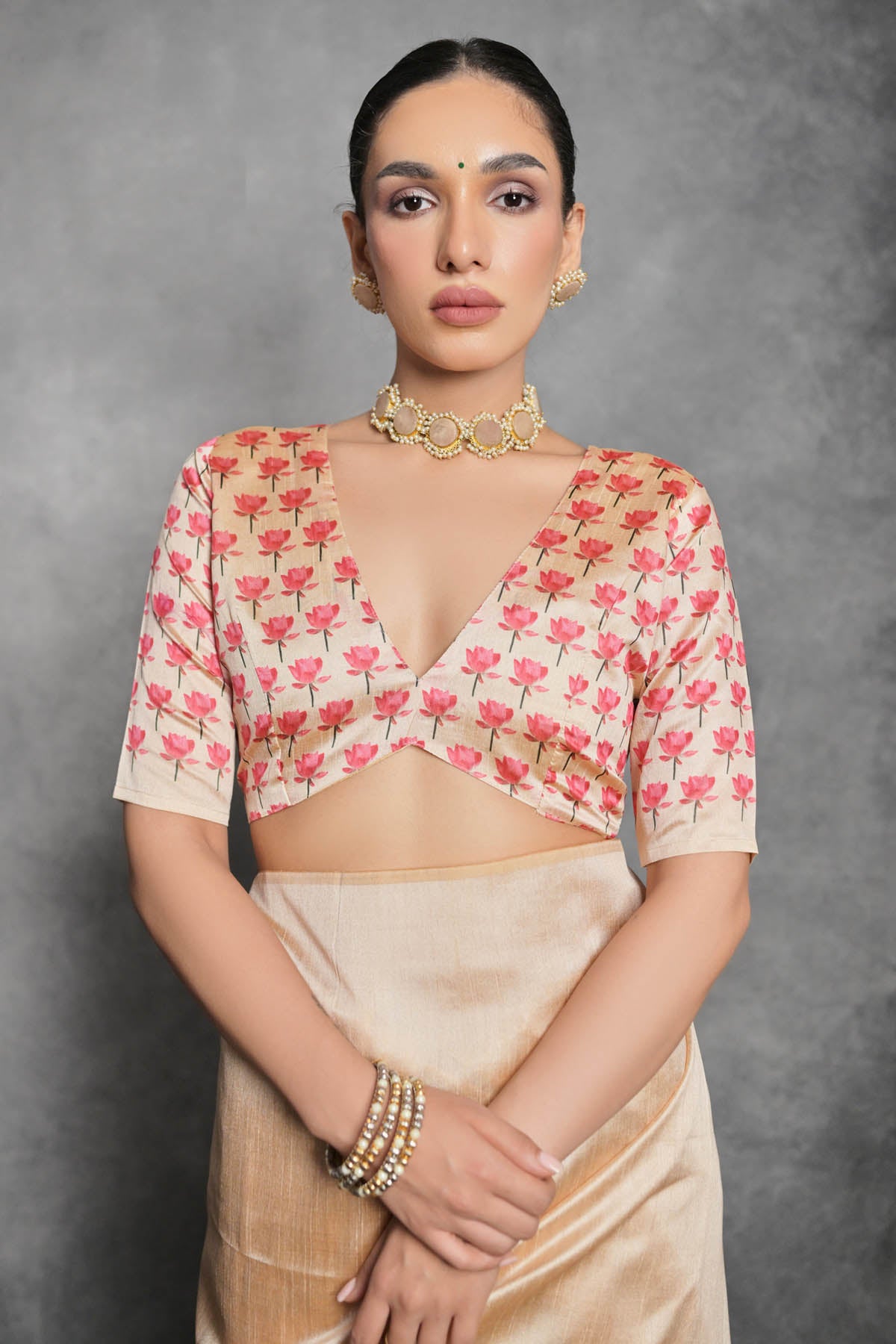 Lotus Print Yellow Saree