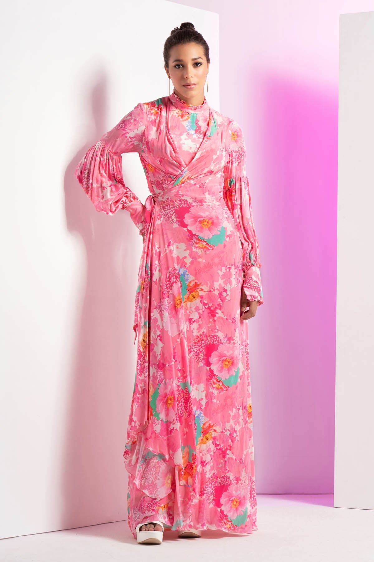 Buy Lush Pink Printed Dress by Mandira Wirk