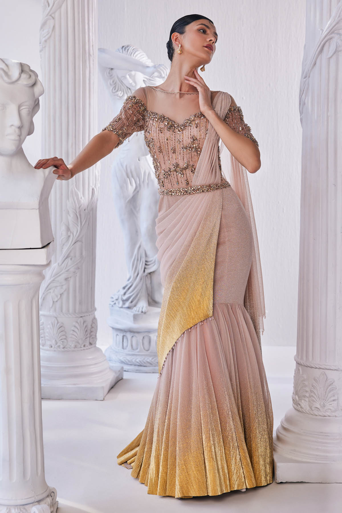 Luxurious Shimmer Draped Gown