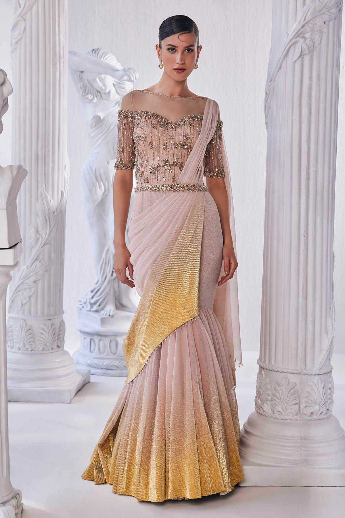 Luxurious Shimmer Draped Gown