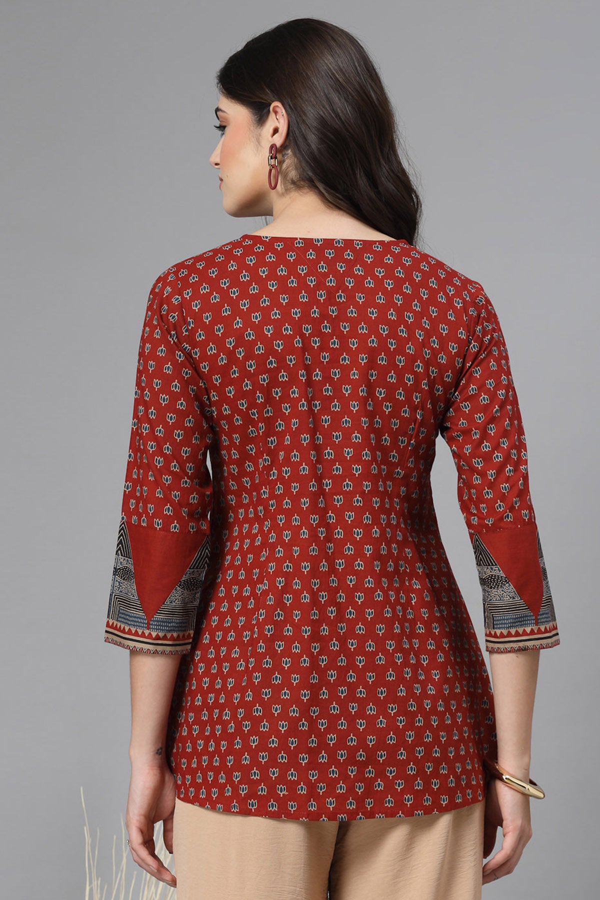 Madder Red Gathered Yoke Top