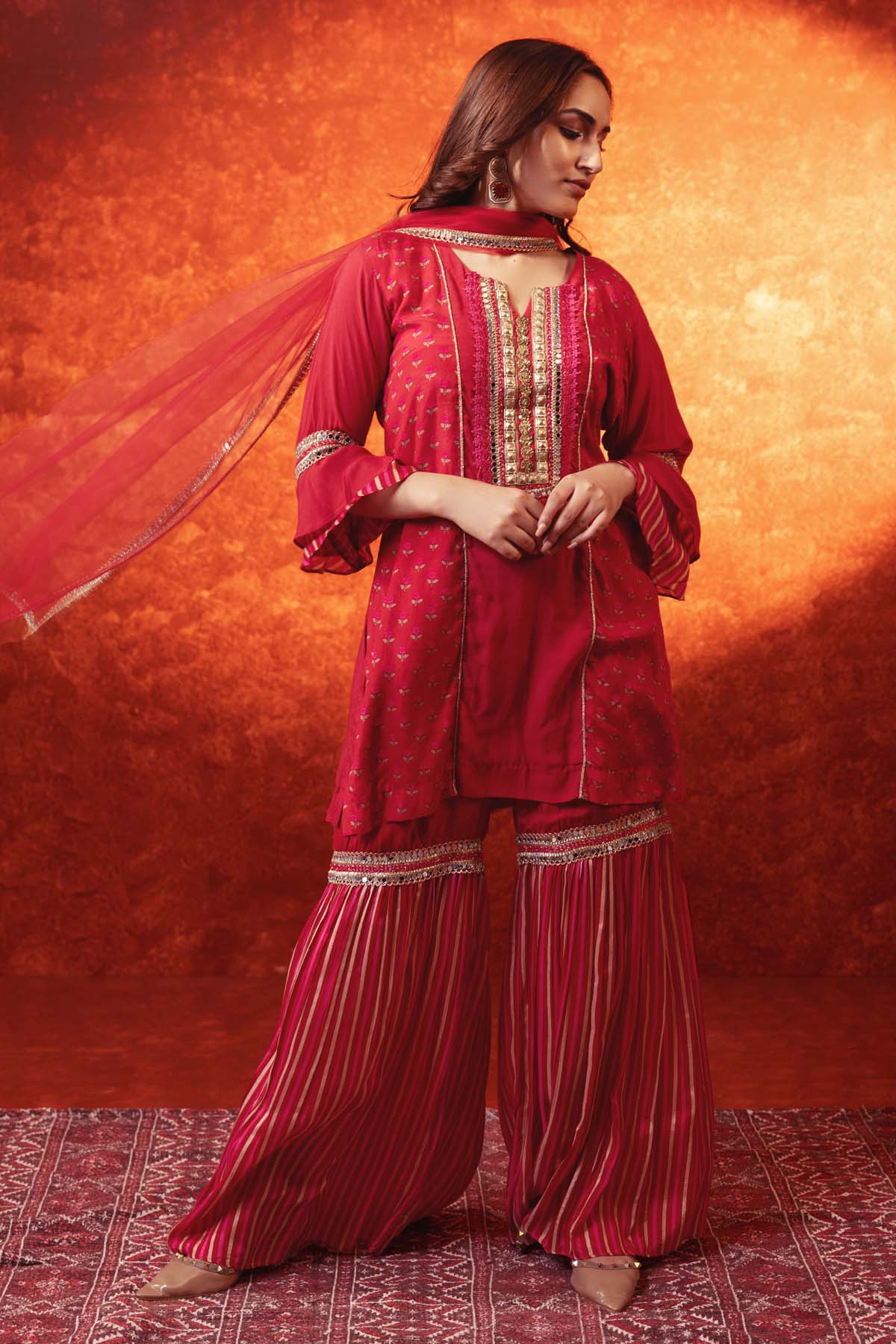 Magenta Embroidered Kurta Set