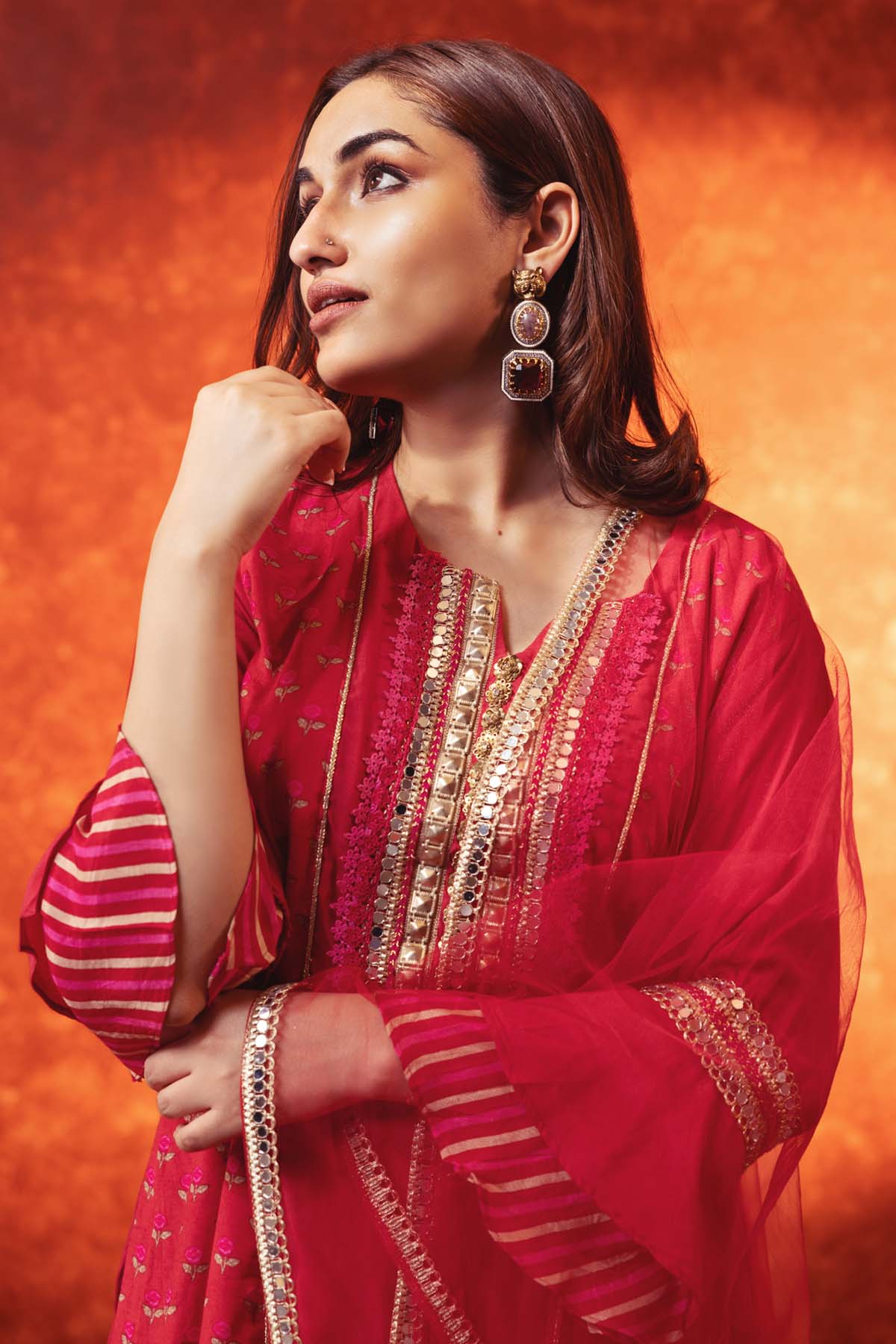 Magenta Embroidered Kurta Set