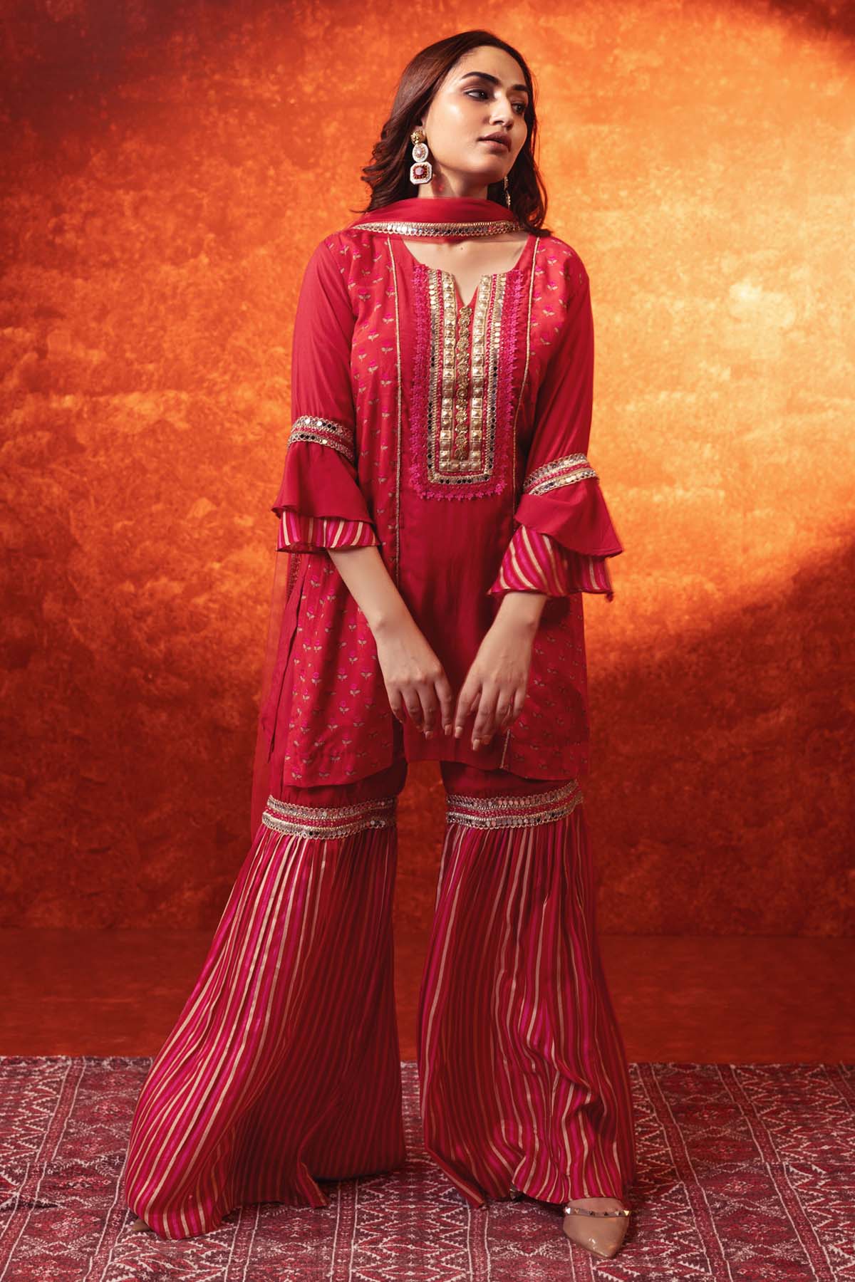 Magenta Embroidered Kurta Set