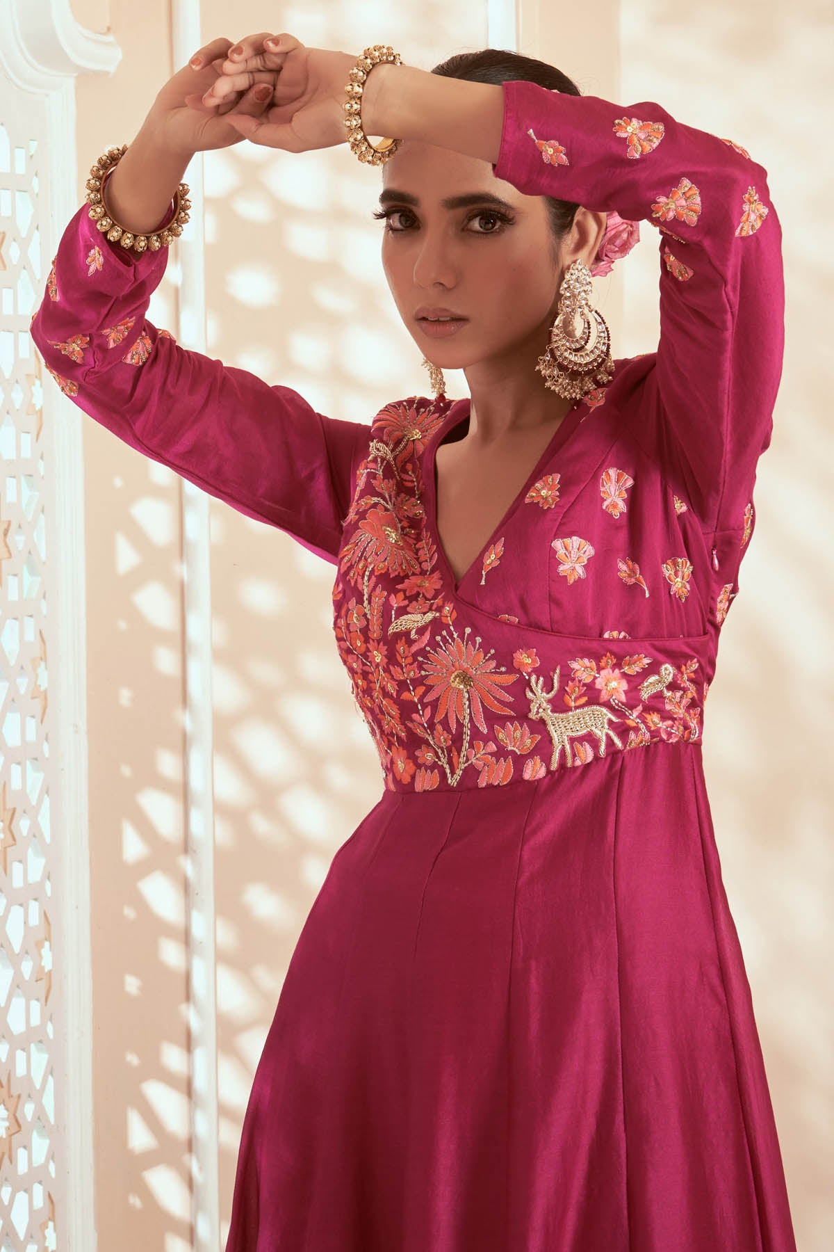 Magenta Angrakha Anarkali Set