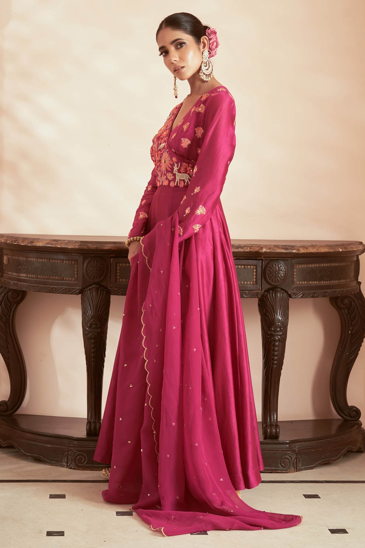 Magenta Angrakha Anarkali Set