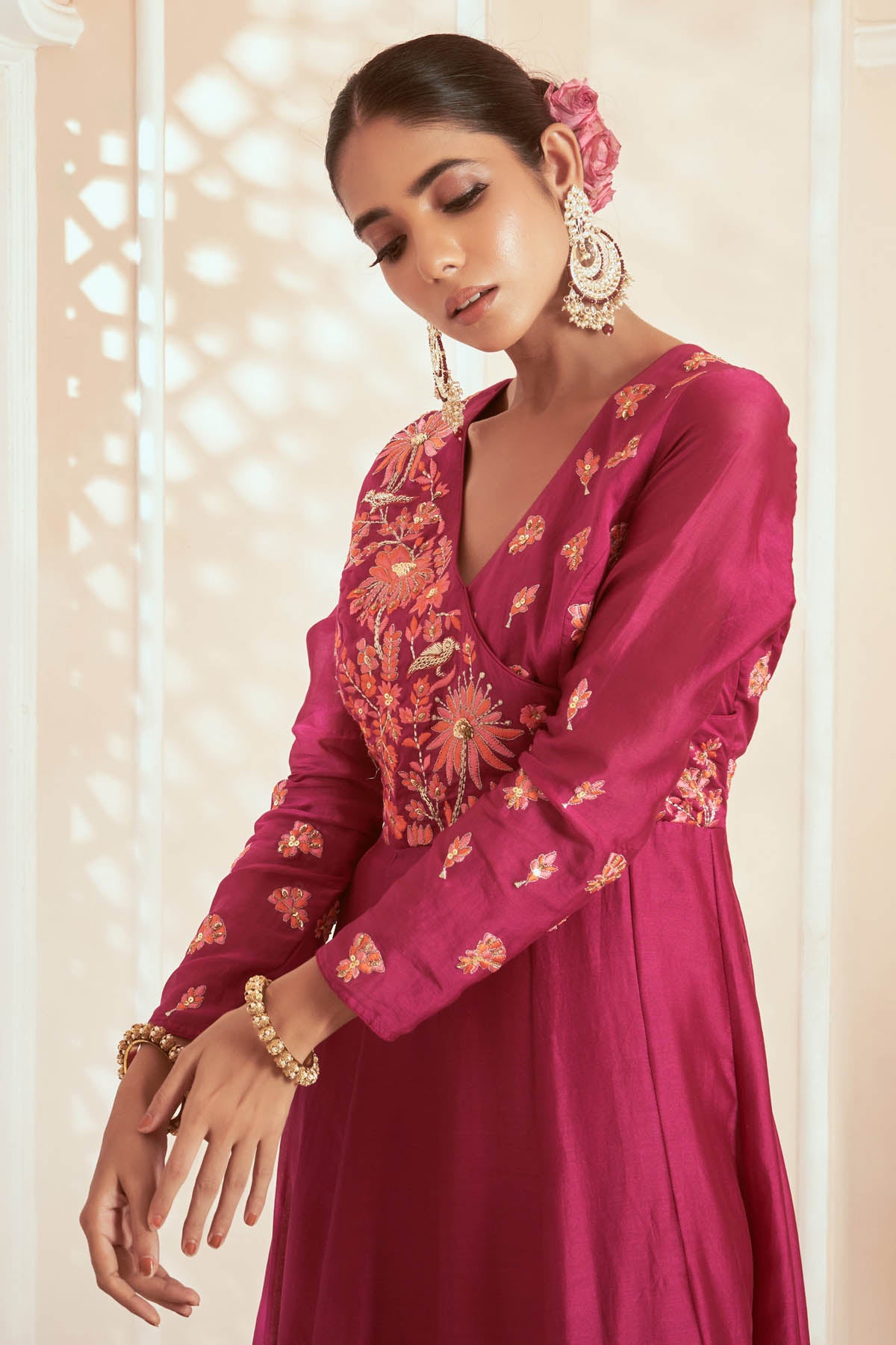 Magenta Angrakha Anarkali Set