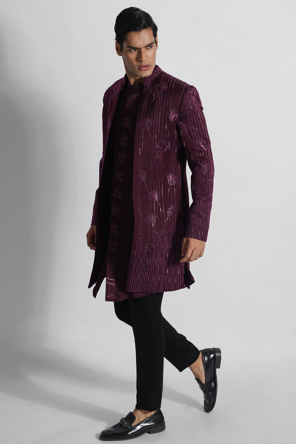 Magenta Cutdana Work Achkan Set