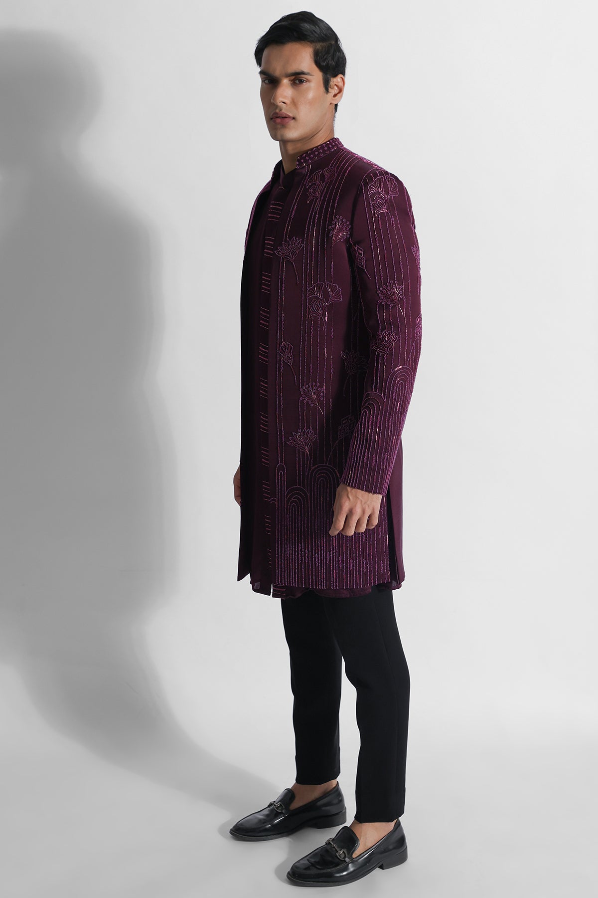 Magenta Cutdana Work Achkan Set