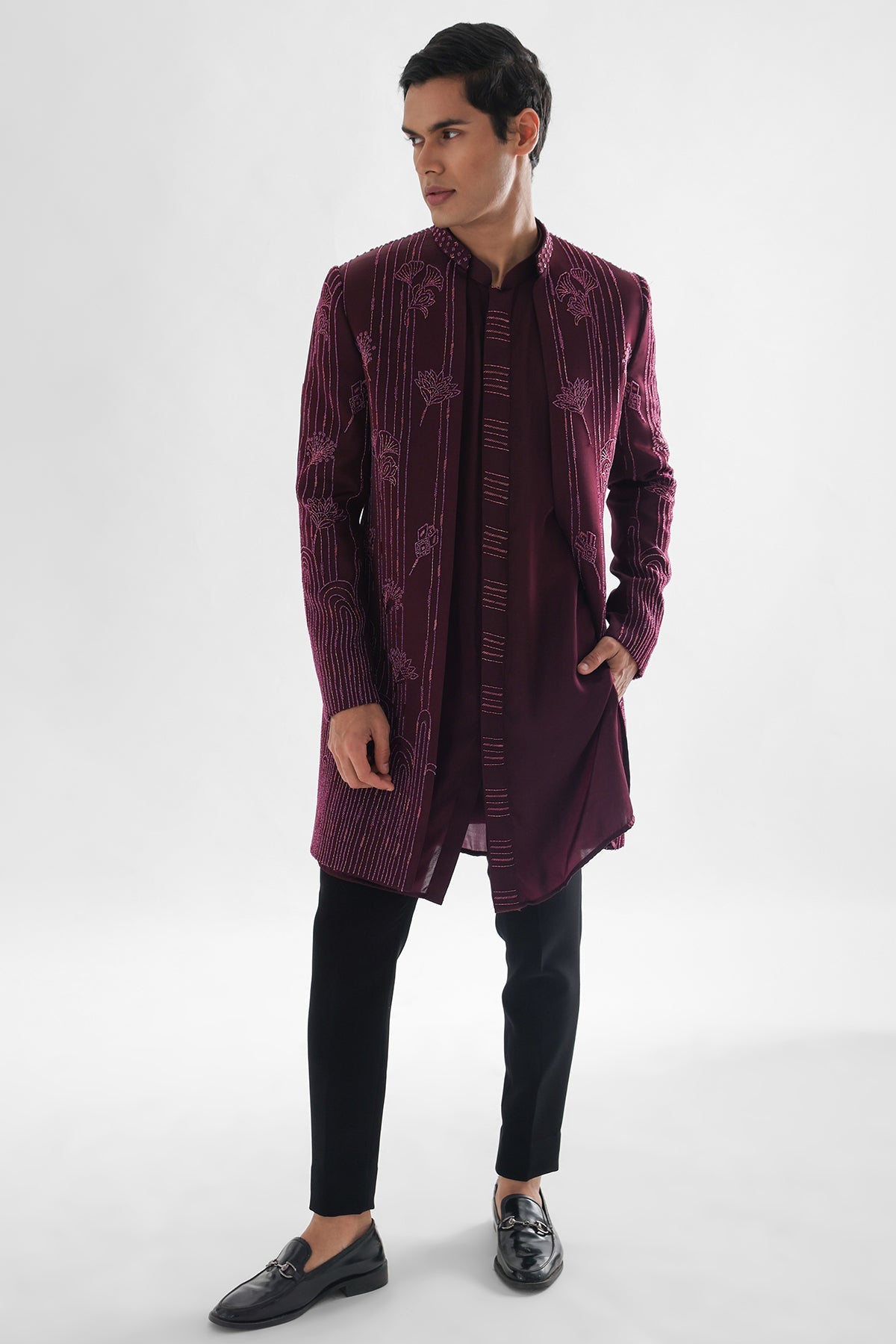 Buy Magenta Cutdana Work Achkan Set for men by Paarsh Atelier online available at scrollnshops