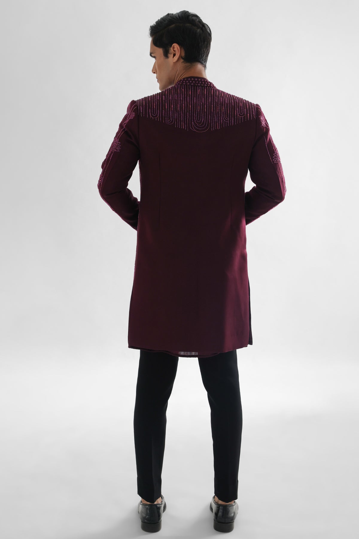 Magenta Cutdana Work Achkan Set