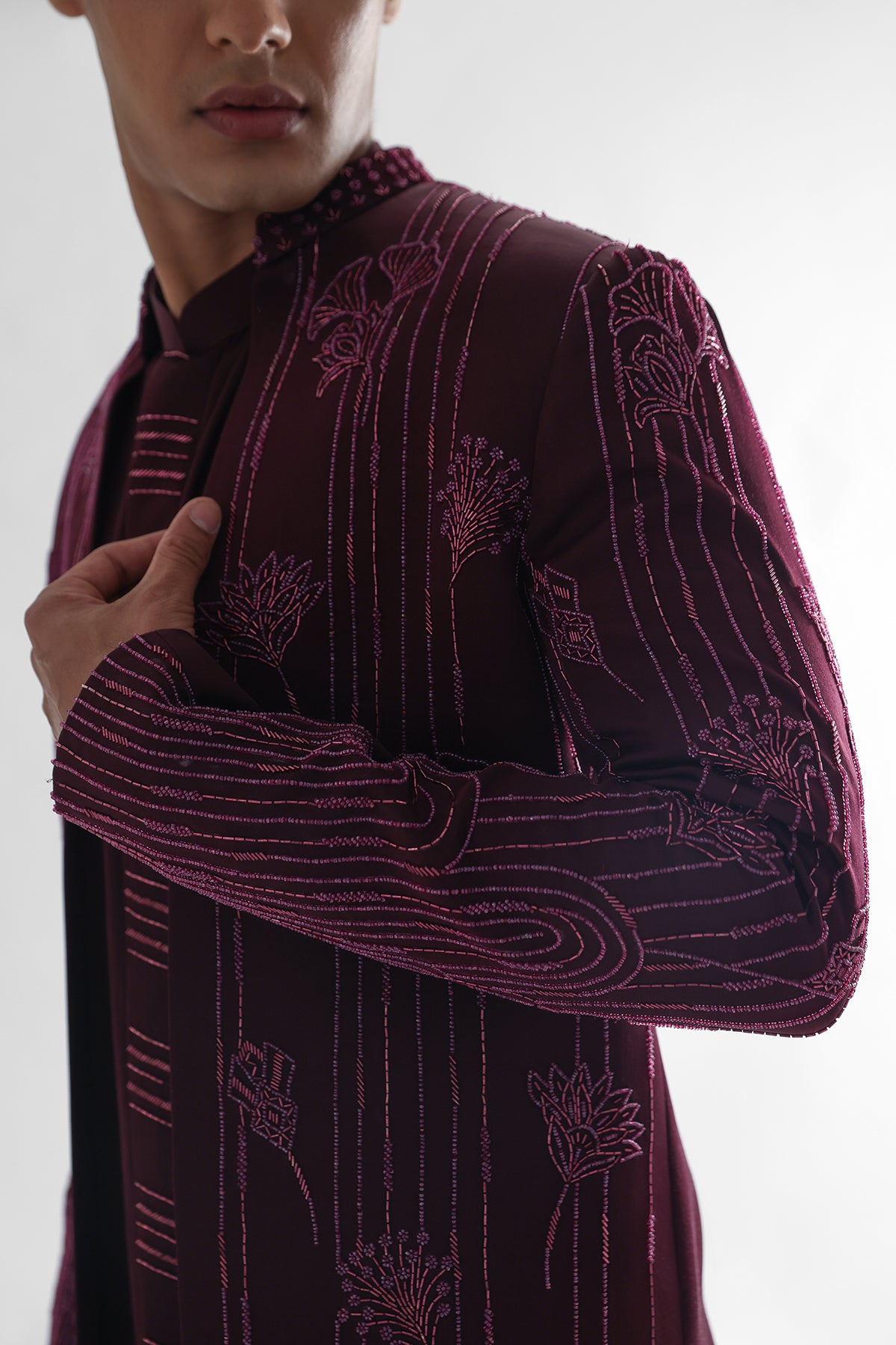 Magenta Cutdana Work Achkan Set