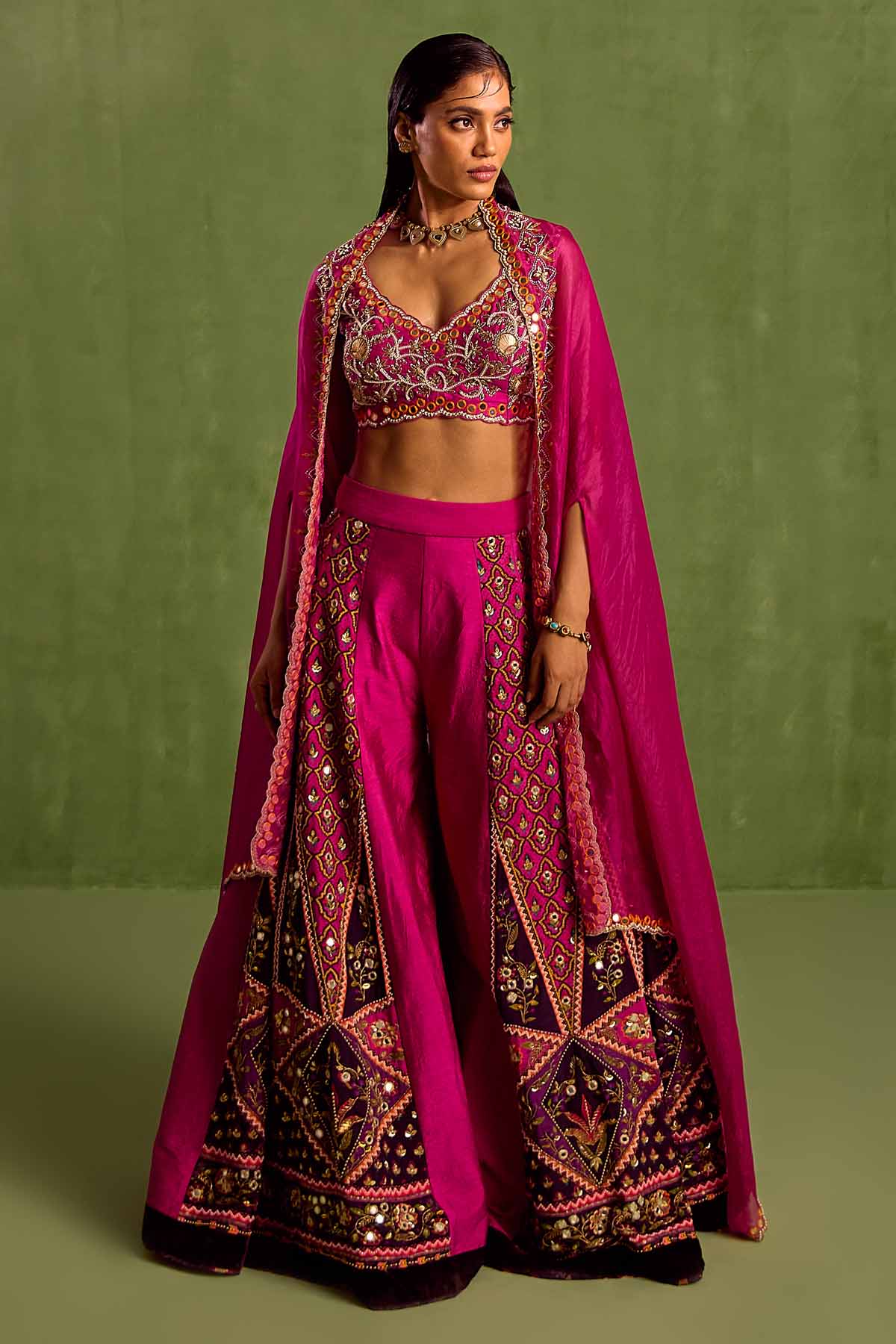 Designer Neha Khullar Embroidered Magenta Cape Set for Women Online