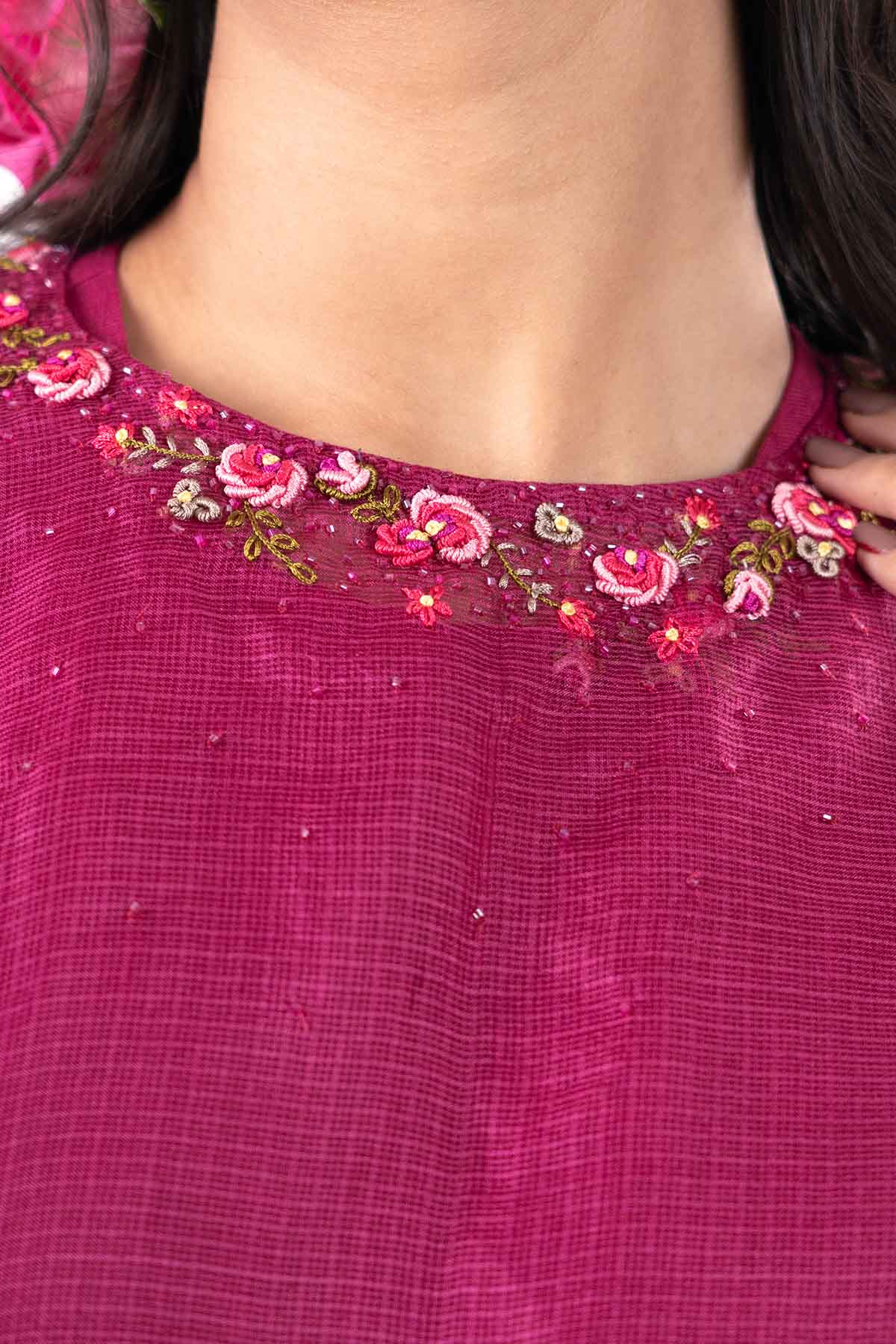 Magenta Embroidered Jumpsuit