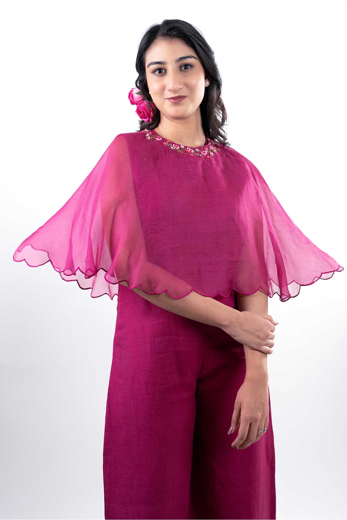 Magenta Embroidered Jumpsuit