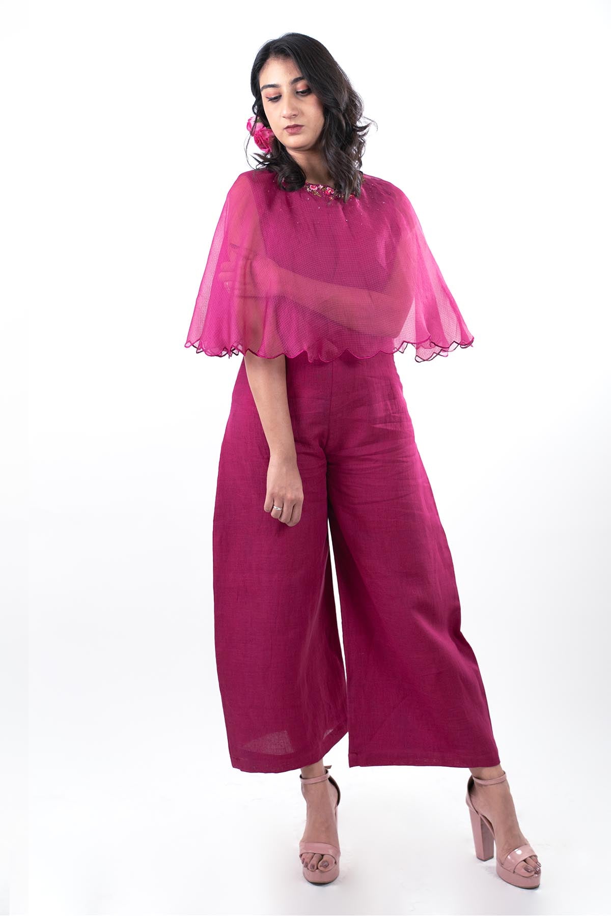 Buy Designer Magenta Embroidered Jumpsuit Online