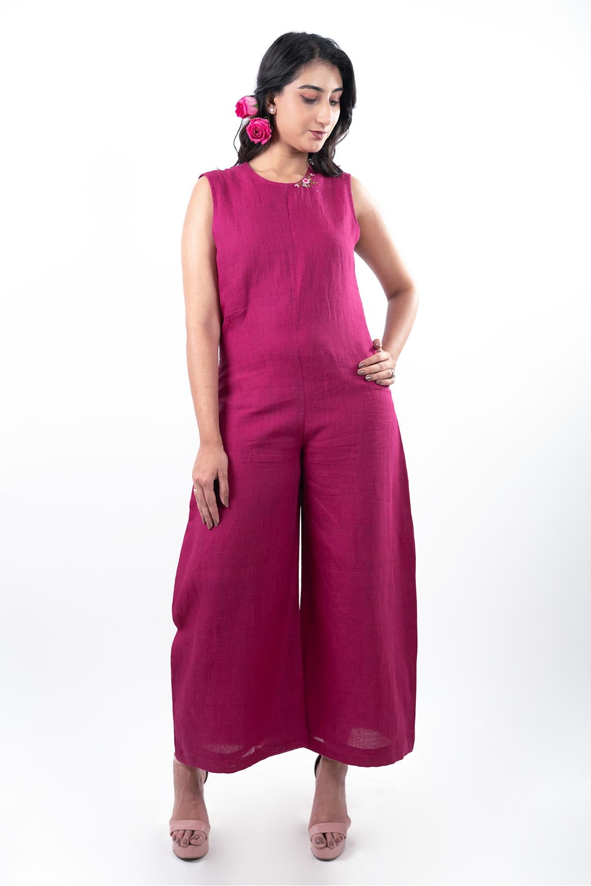 Magenta Embroidered Jumpsuit