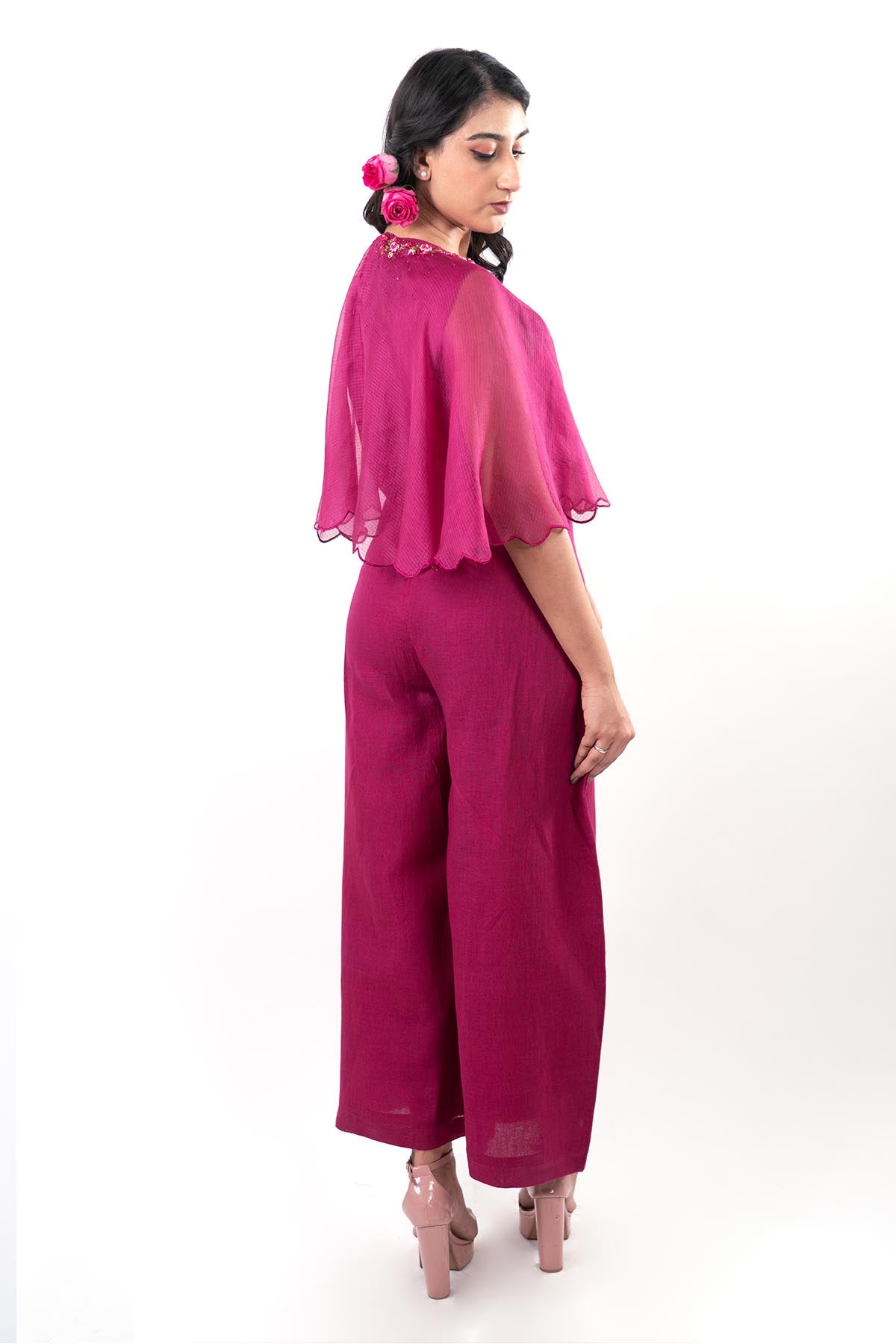 Magenta Embroidered Jumpsuit