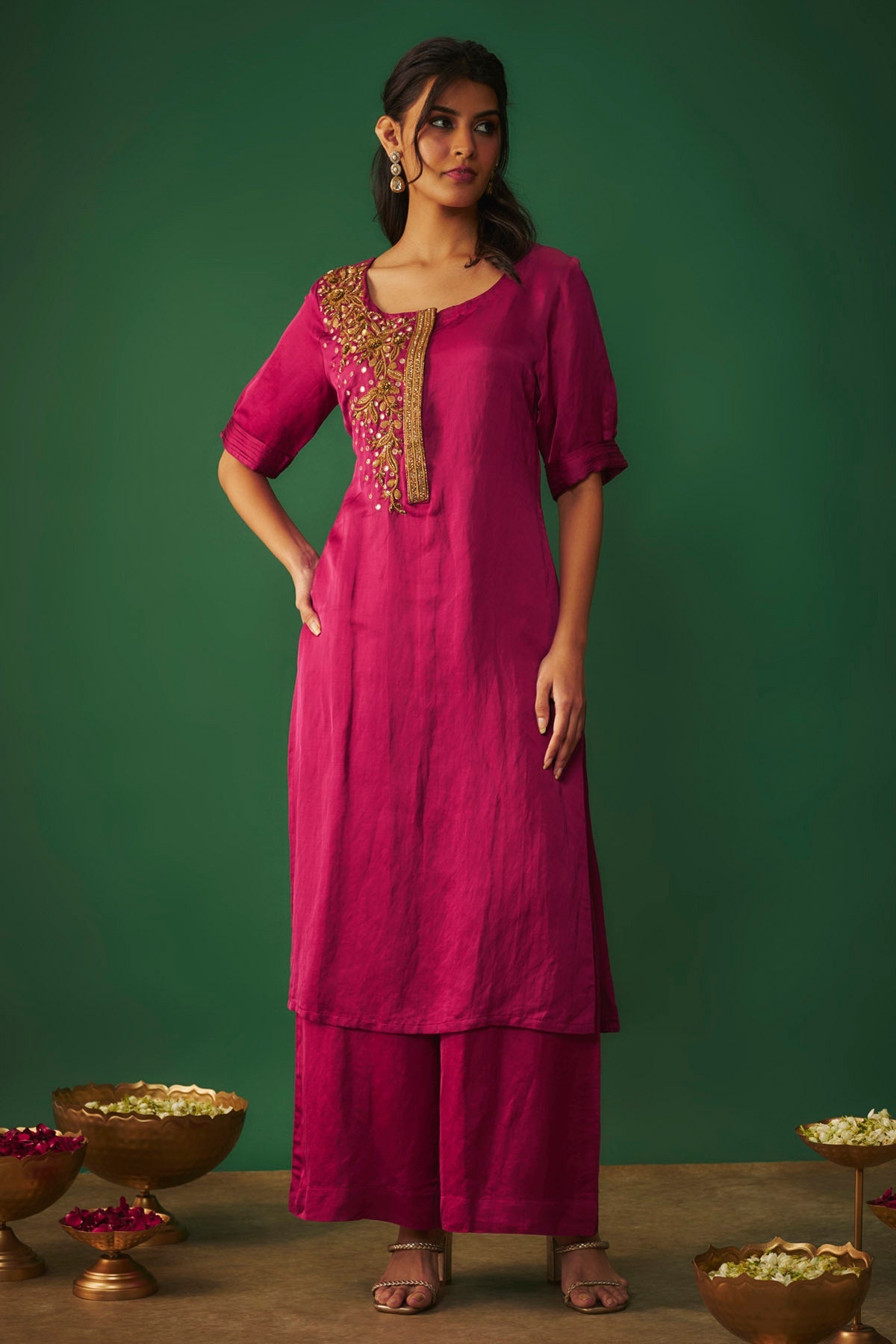 Mehak Murpana Magenta Embroidered Kurta Set for Women Online at ScrollnShops