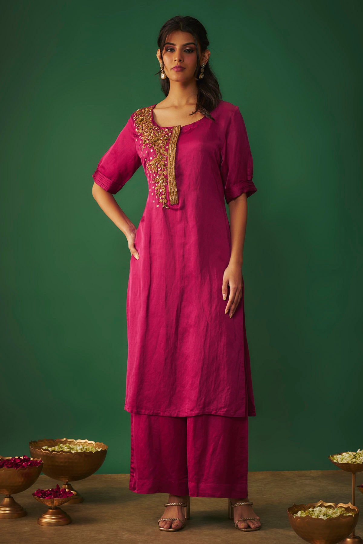 Magenta Straight Kurta & Pants