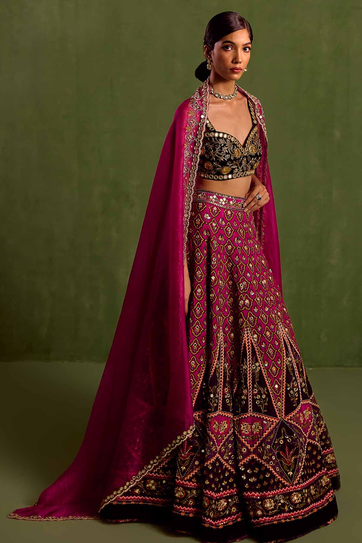 Magenta Embroidered Lehenga Set