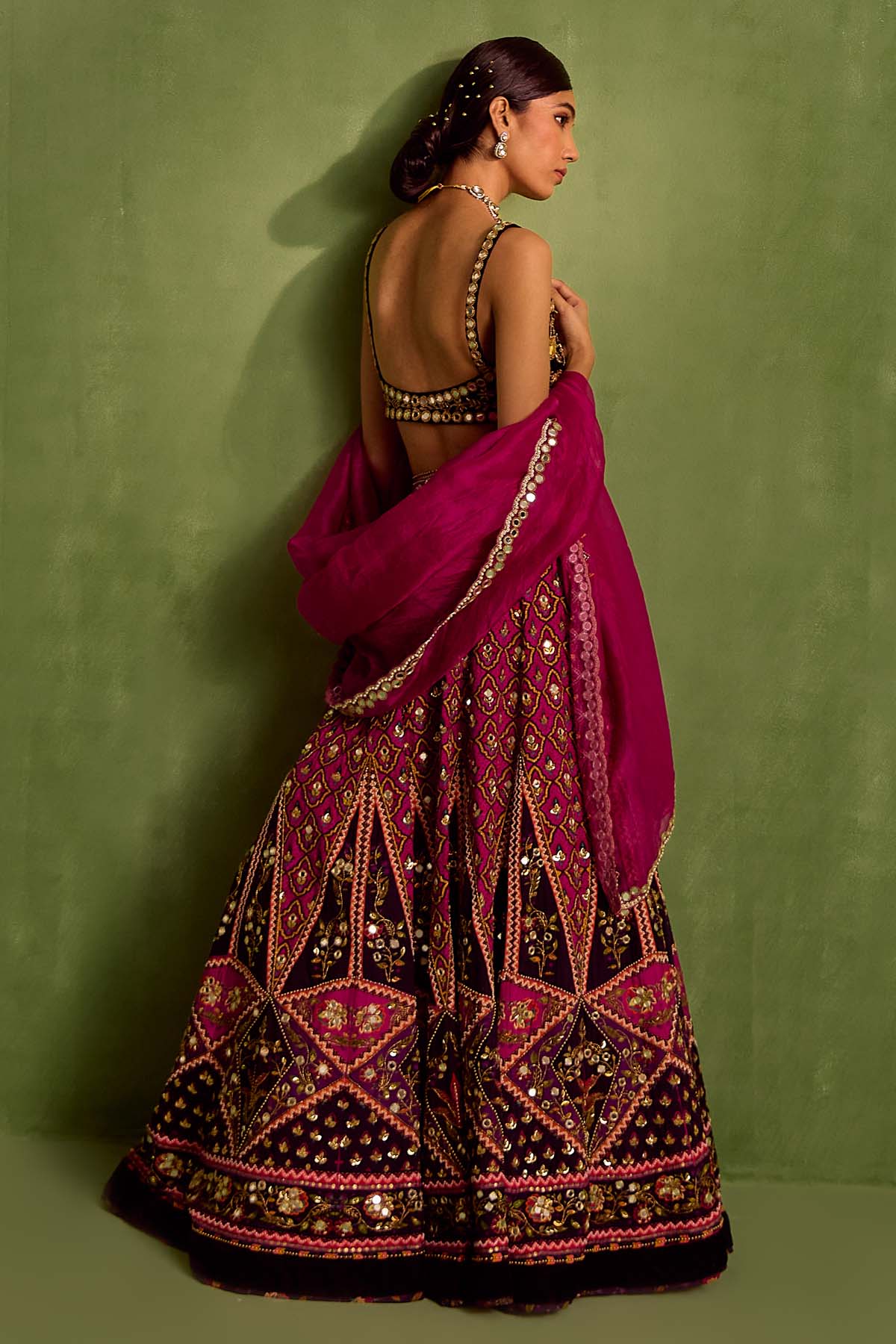 Magenta Embroidered Lehenga Set
