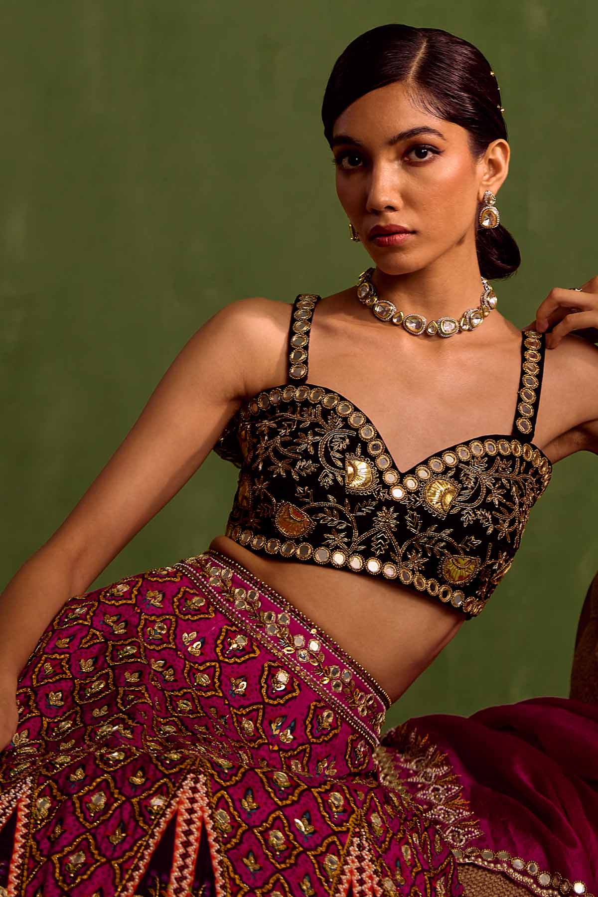 Magenta Embroidered Lehenga Set