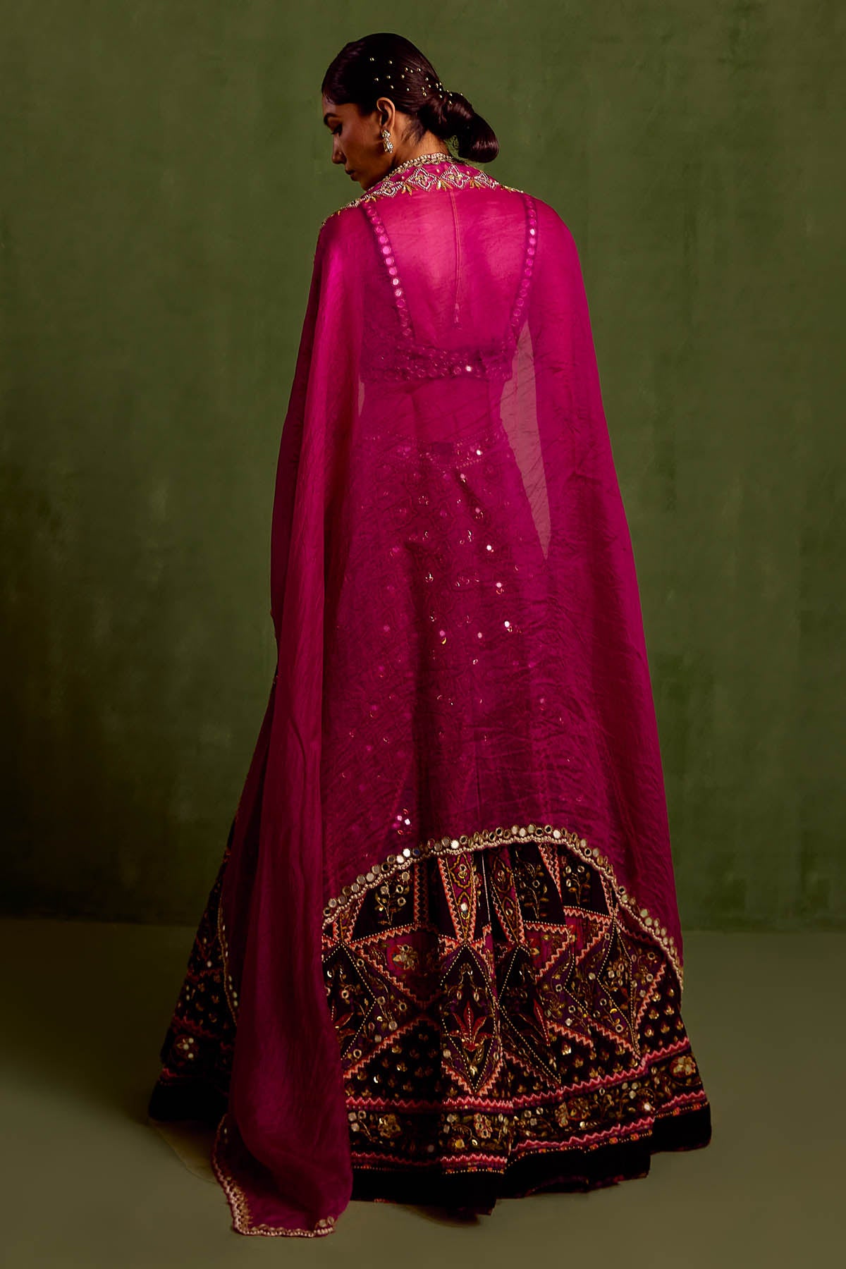 Magenta Embroidered Lehenga Set