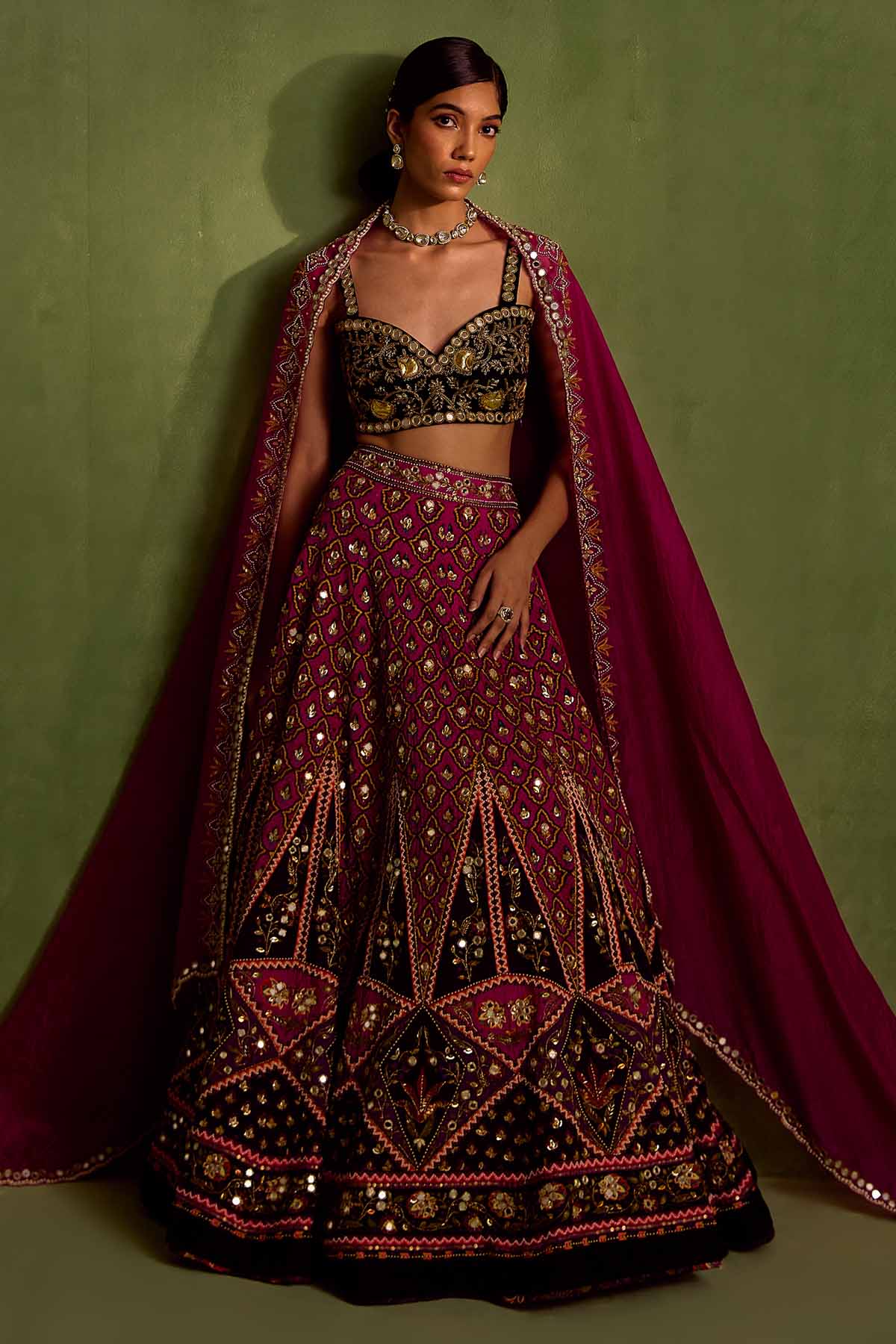 Designer Neha Khullar Magenta Embroidered Lehenga Set for Women Online