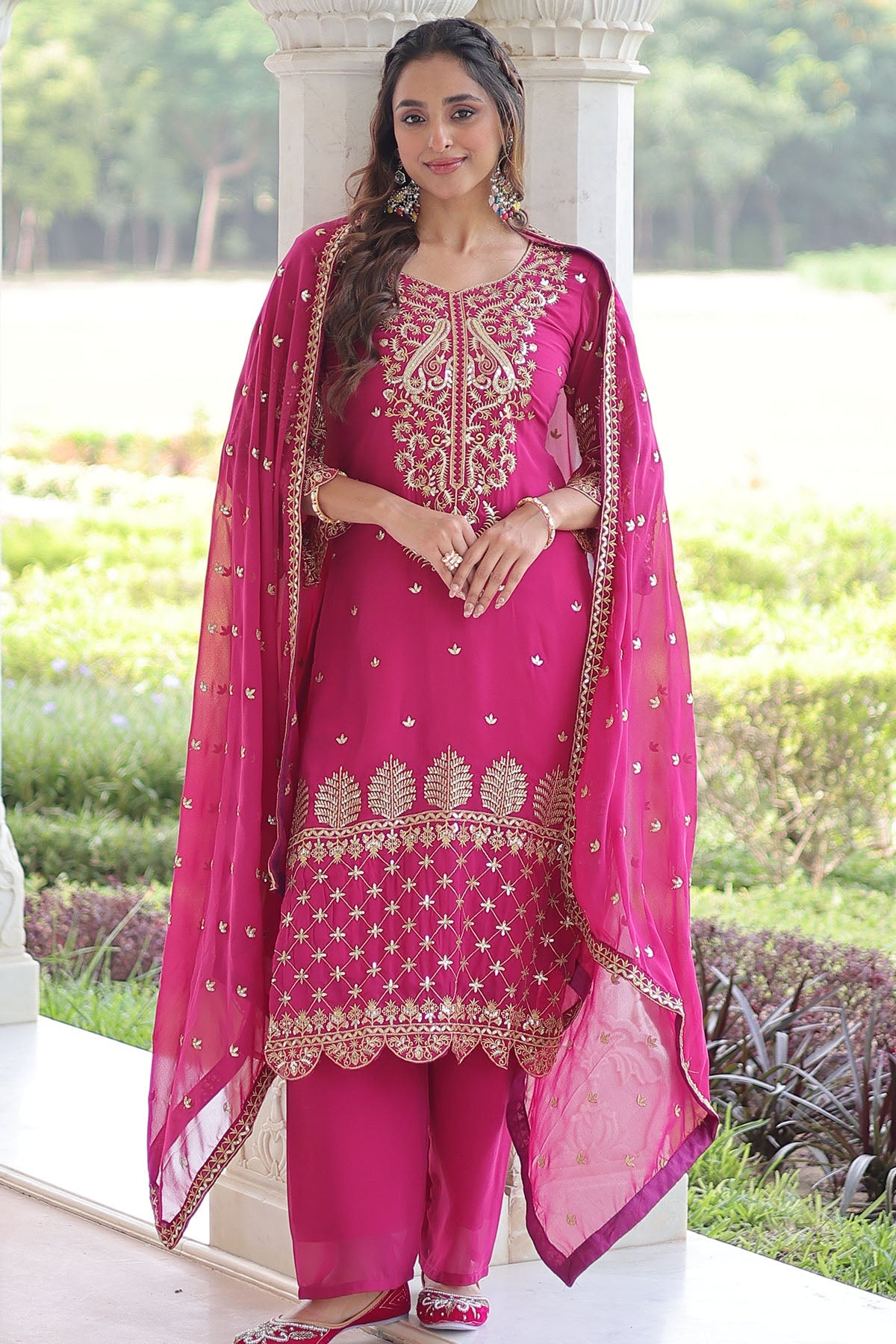 Buy Magenta Faux Blooming Kurta Set for women by Aastha Fashion online available at scrollnshops