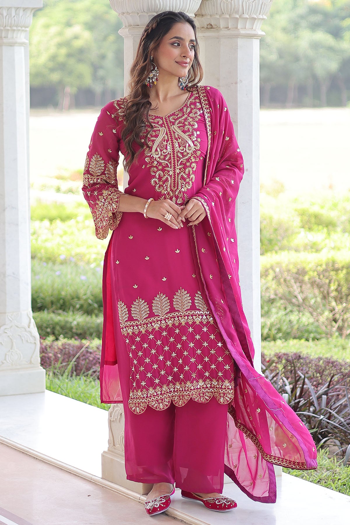 Magenta Faux Blooming Kurta Set