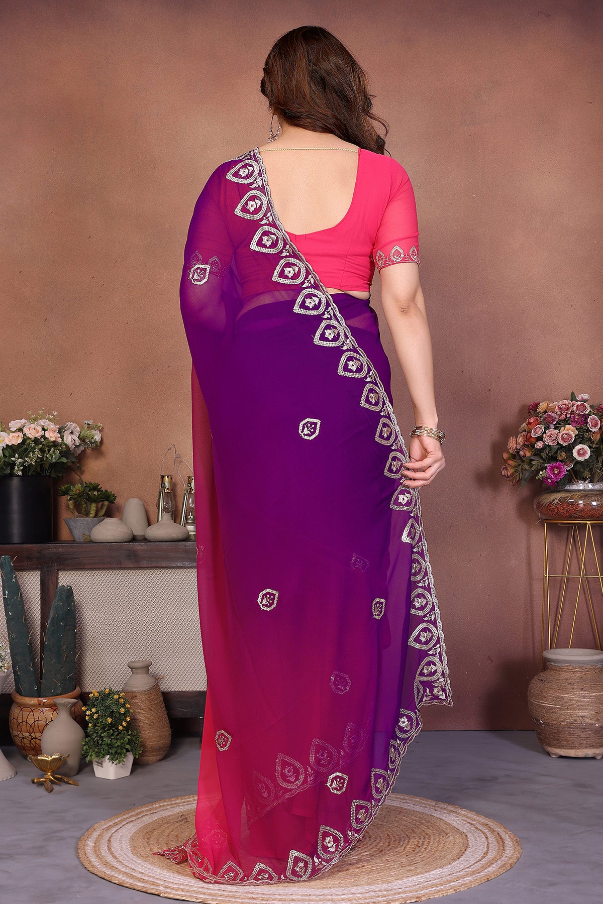Magenta Georgette Padding Saree