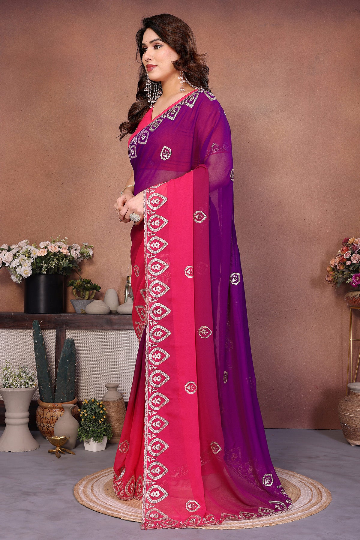 Magenta Georgette Padding Saree