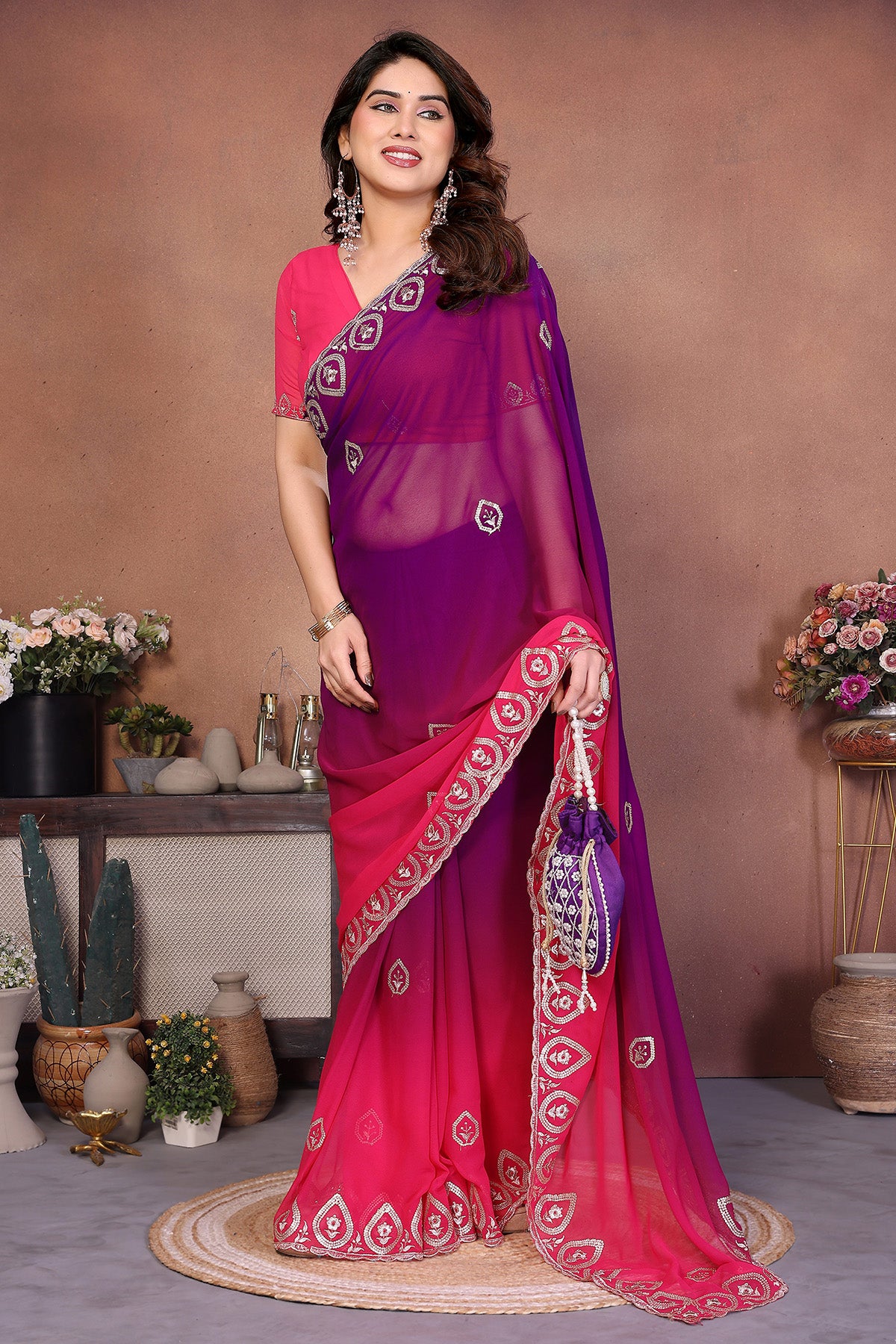 Magenta Georgette Padding Saree