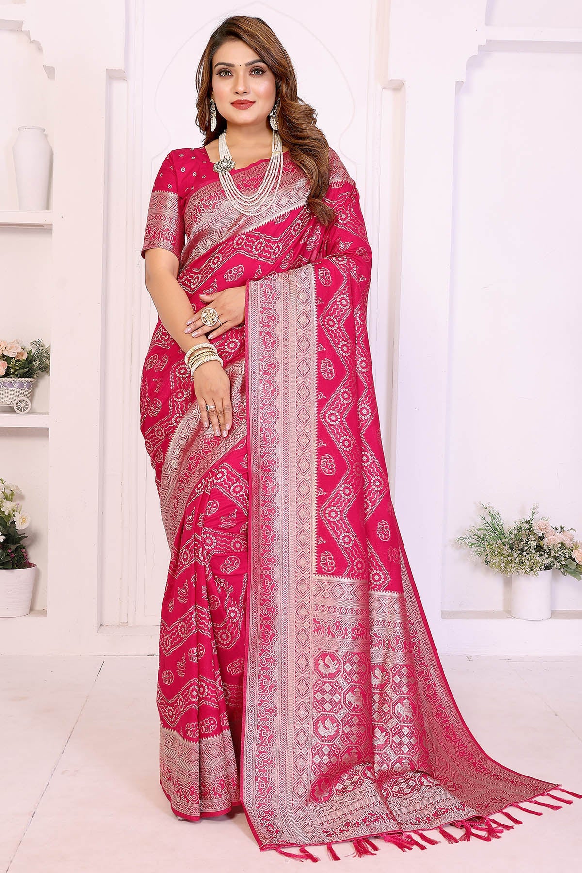 Buy Magenta Georgette Silk Saree for women by Aastha Fashion online available at scrollnshops