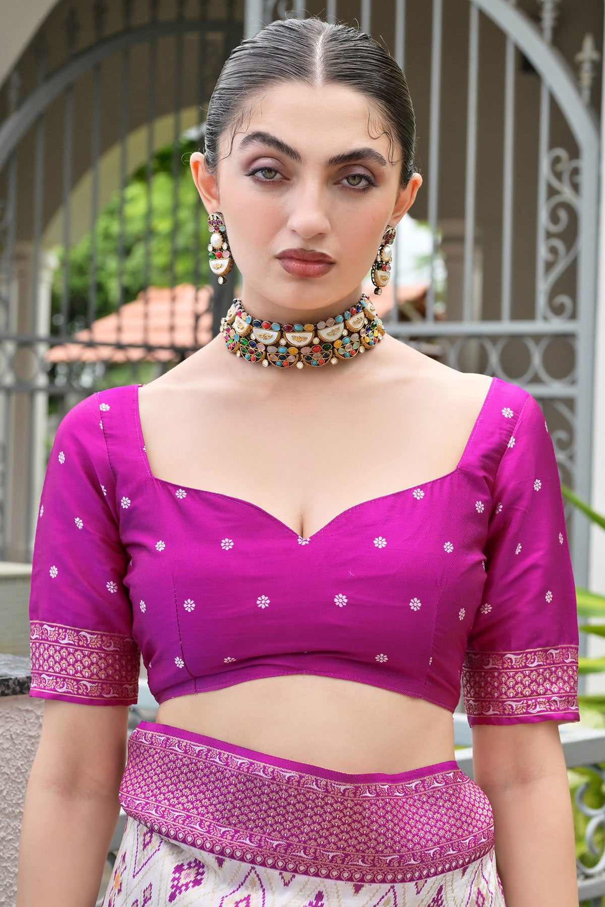 Magenta Meenakari Thread Saree