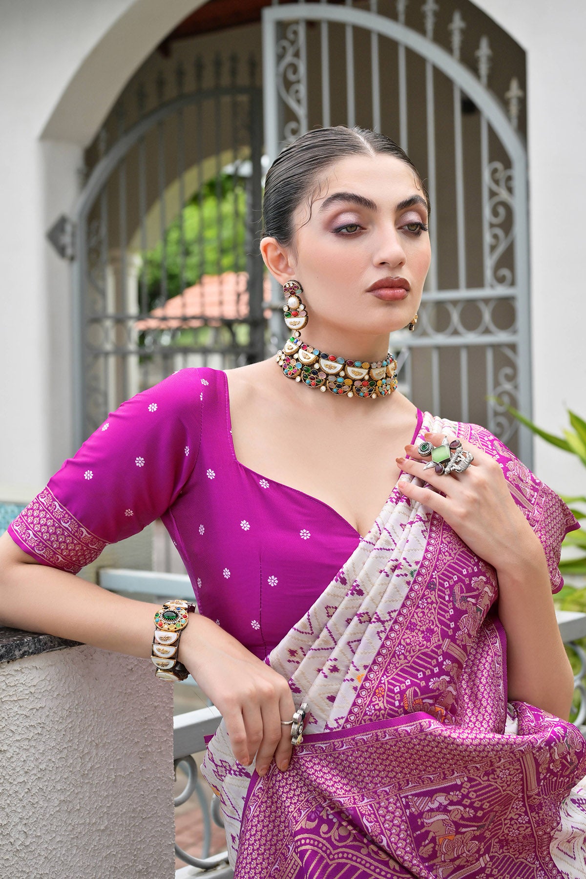 Magenta Meenakari Thread Saree