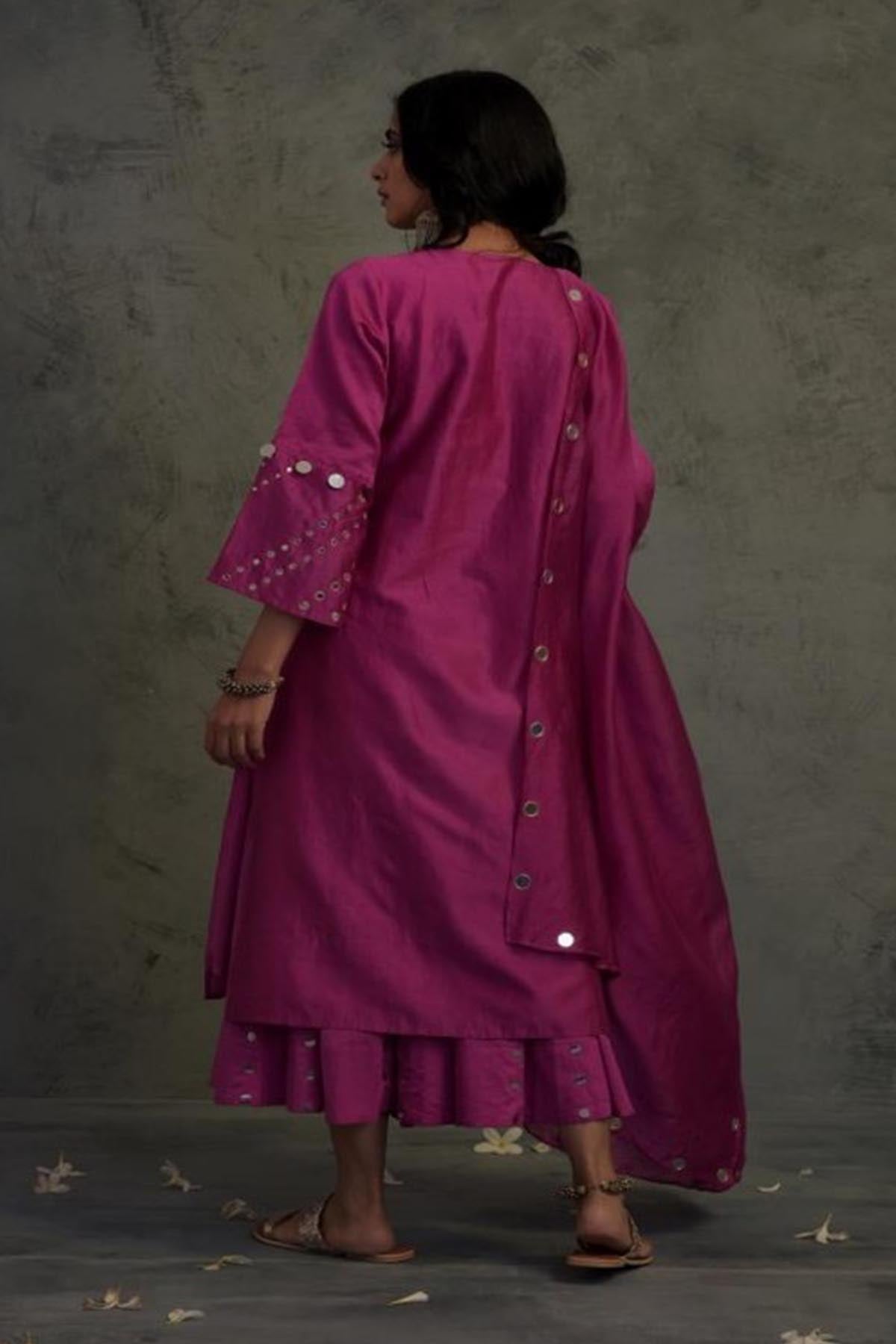 Magenta Mirror Work Kurta Set