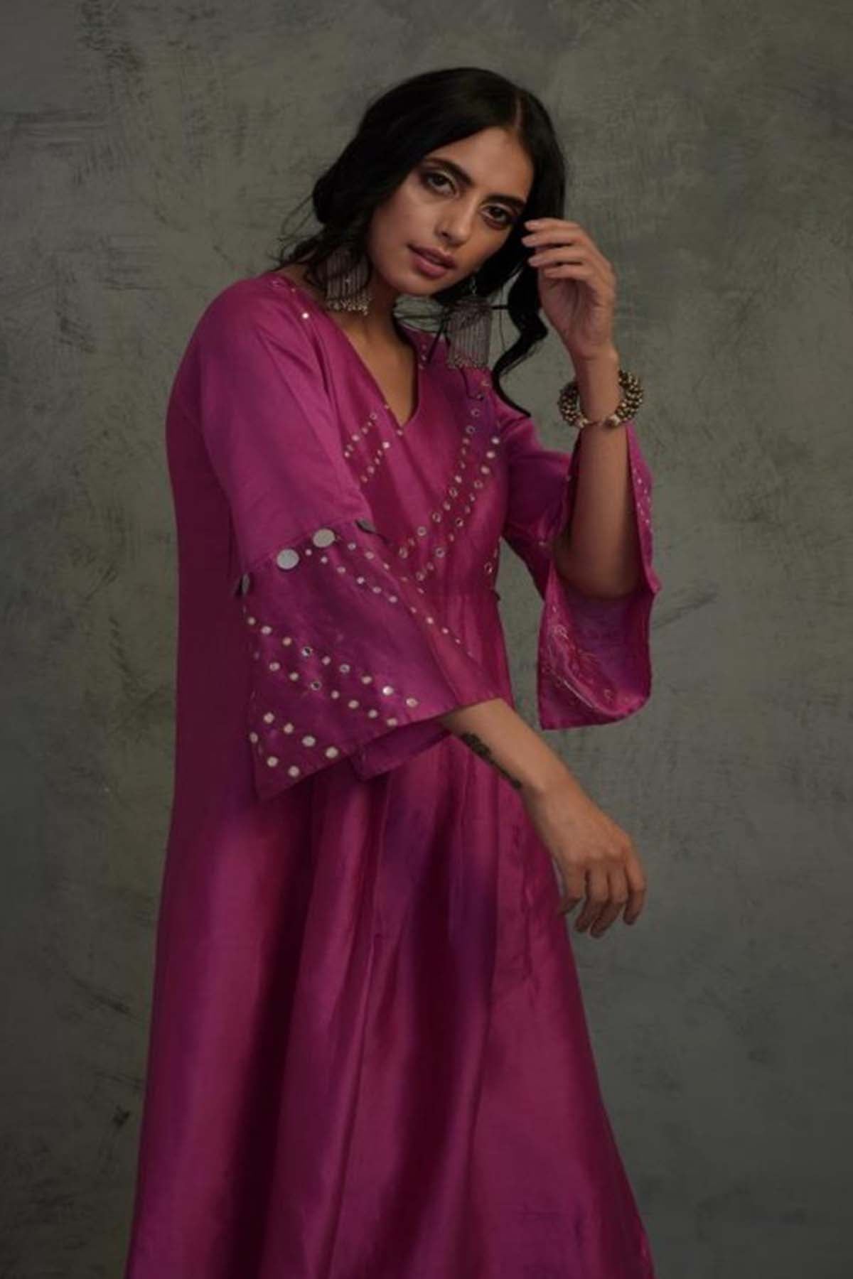 Magenta Mirror Work Kurta Set