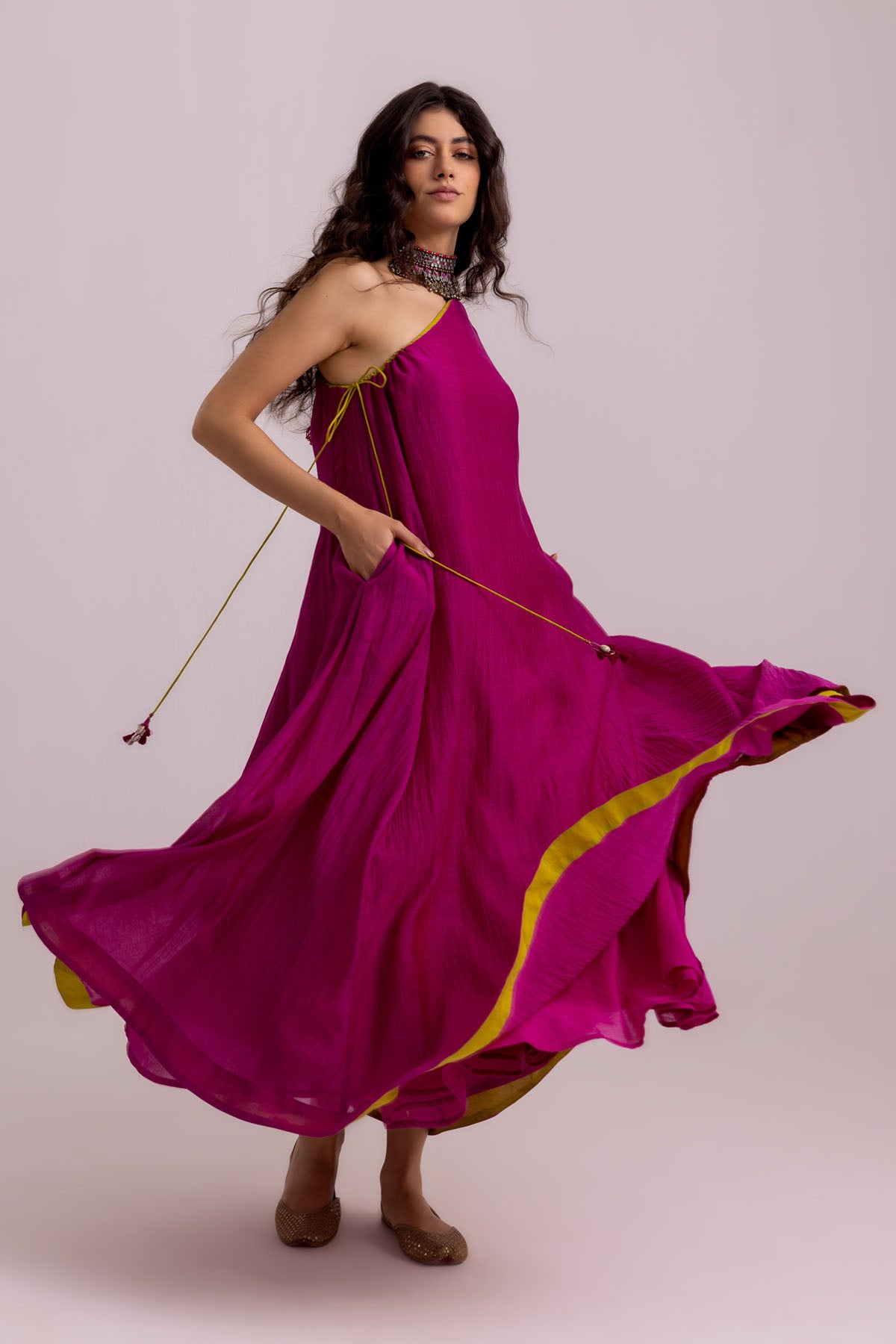 Magenta One Shoulder Maxi Dress