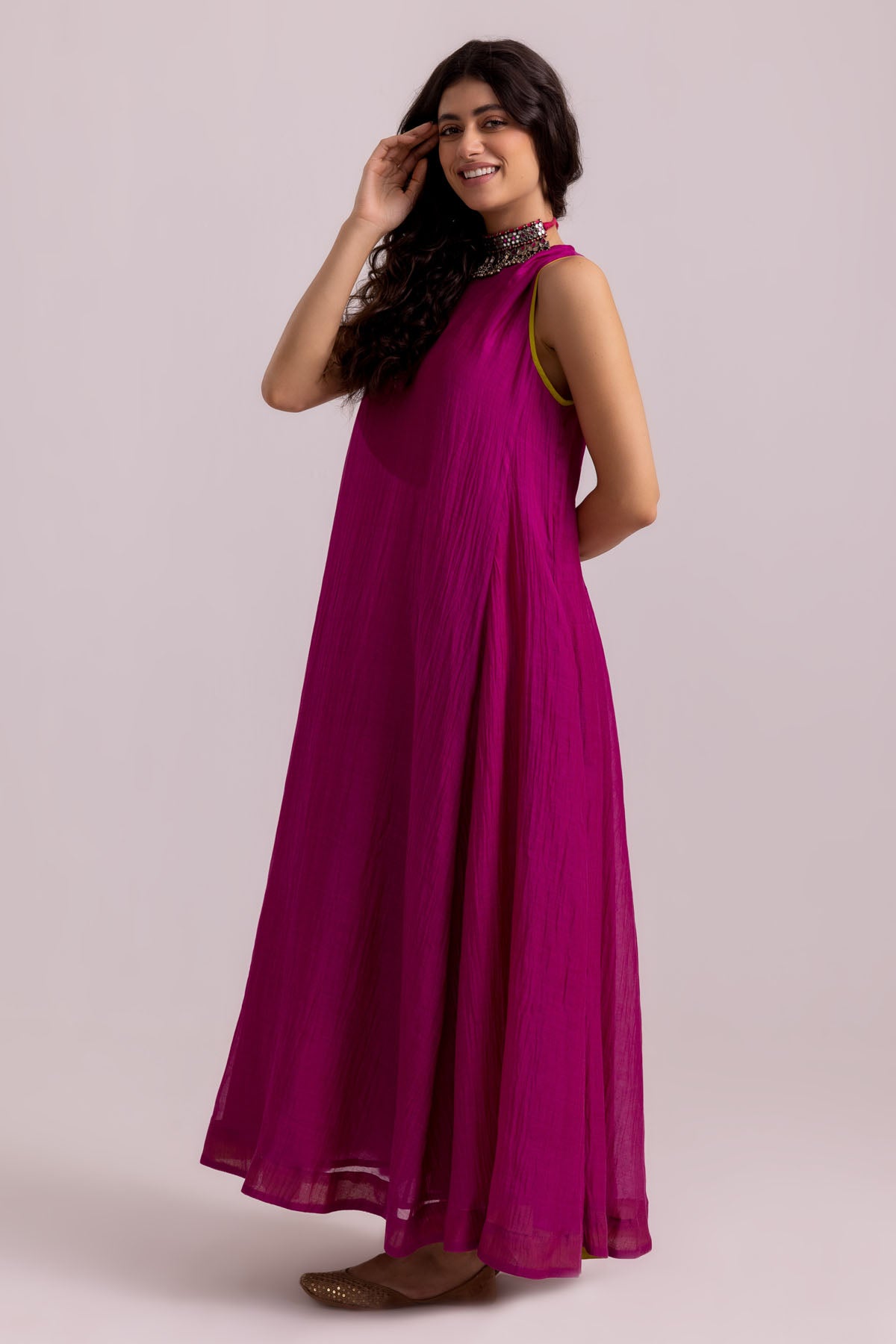 Magenta One Shoulder Maxi Dress