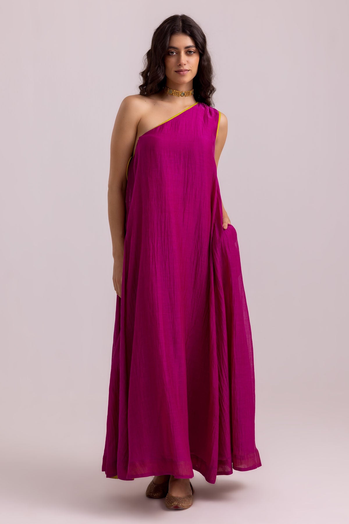 Label Shreya Sharma Magenta One Shoulder Maxi Dress for women online at ScrollnShops