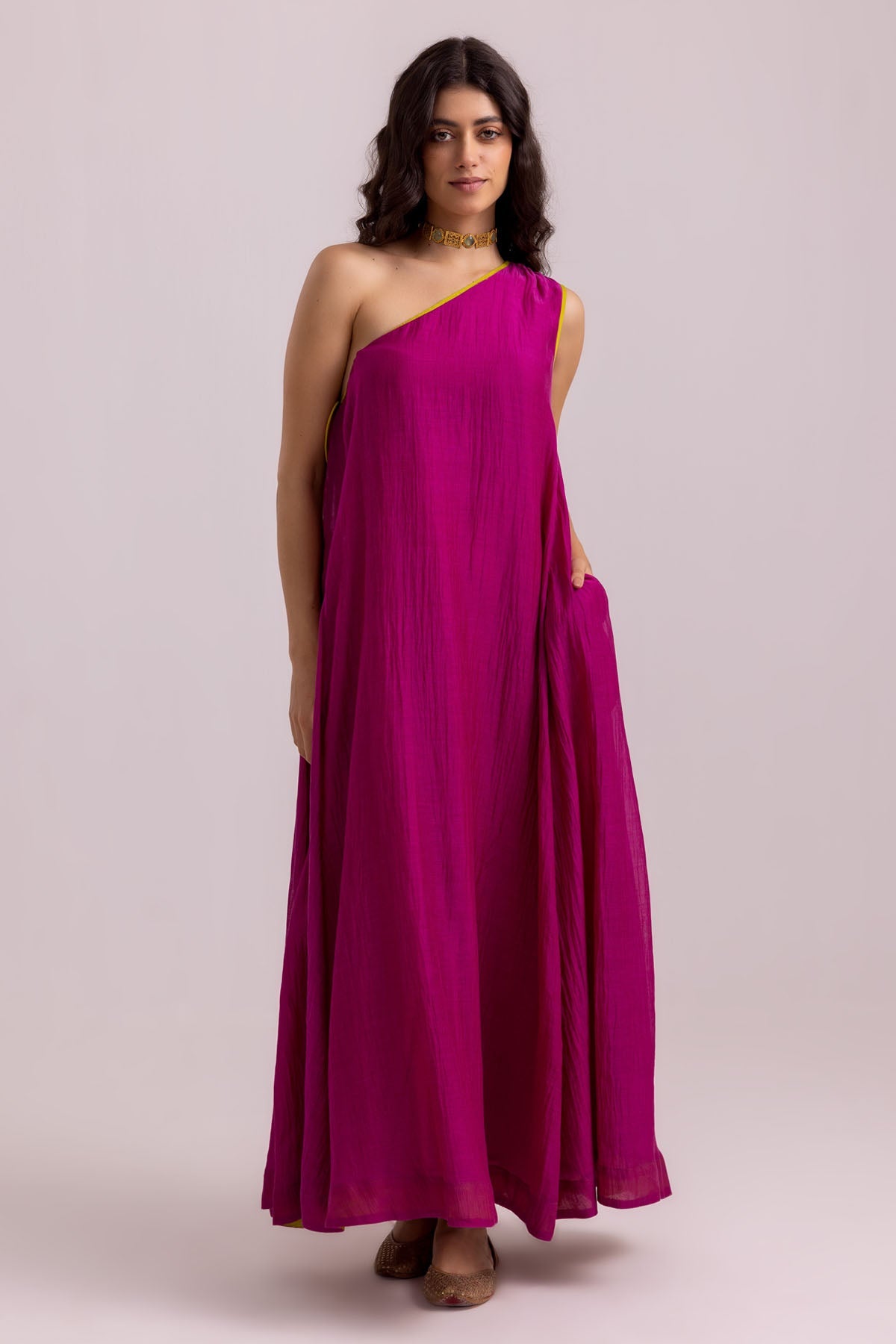 Buy Designer Magenta One Shoulder Maxi Dress Online at ScrollnShops