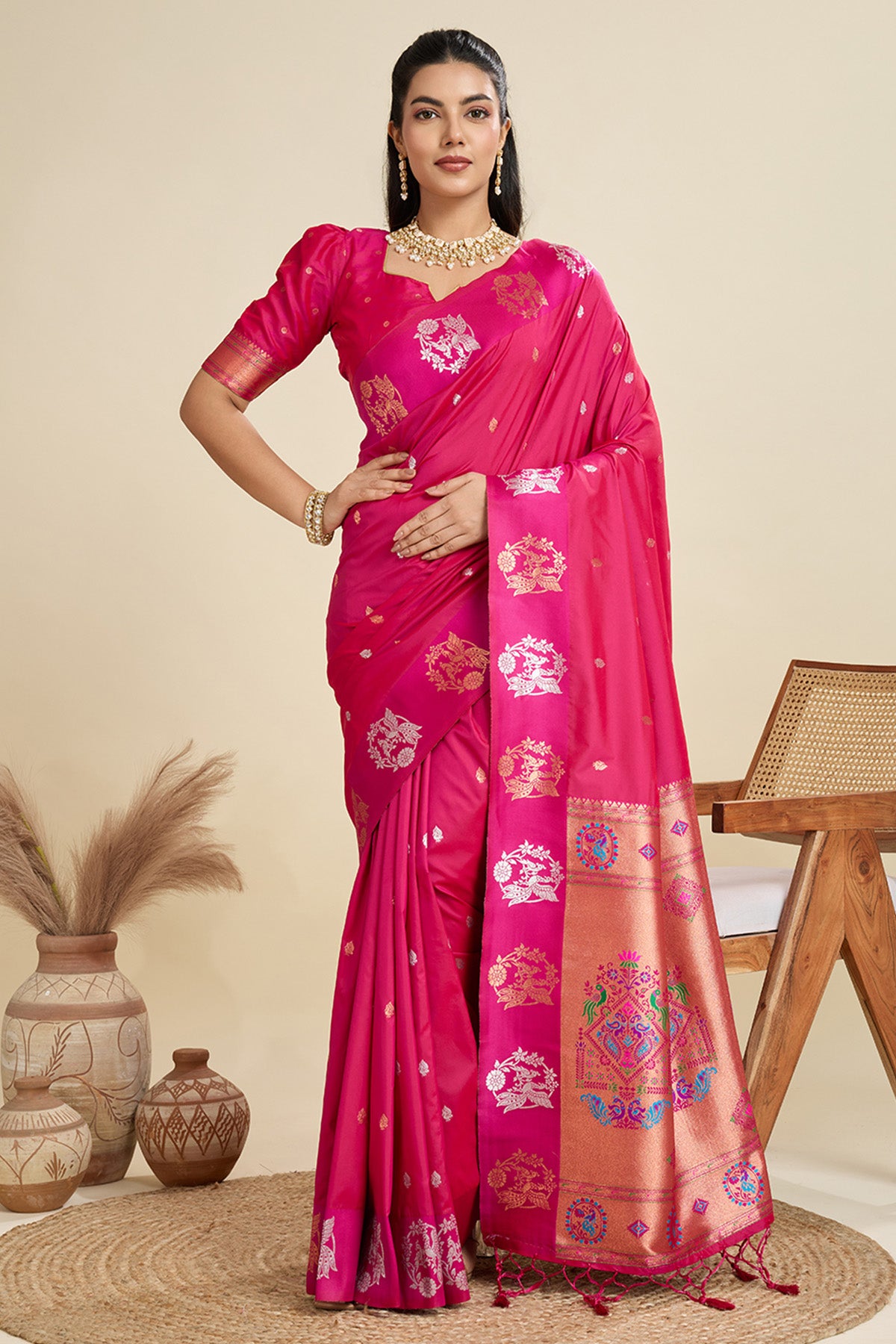 Magenta Paithani Saree & Blouse