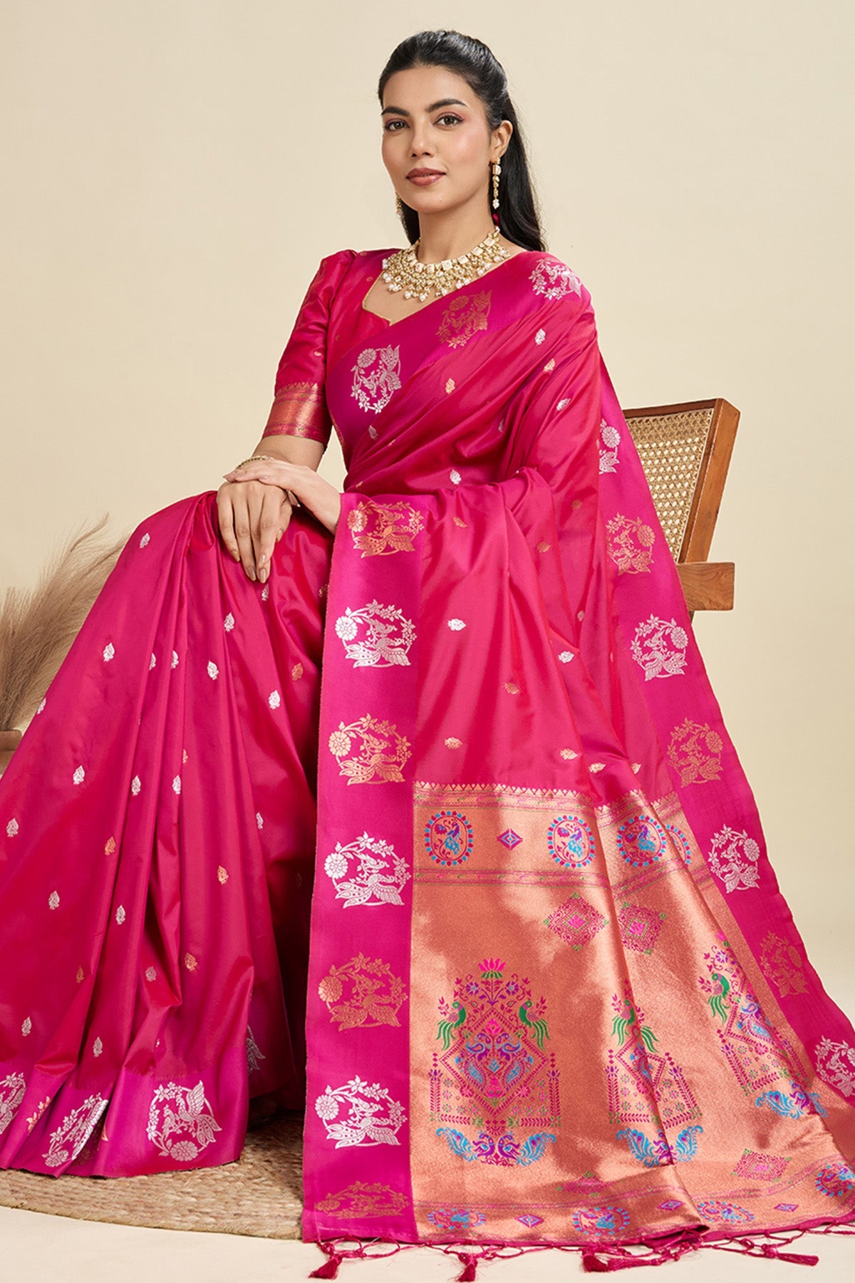 Buy Magenta Paithani Saree & Blouse for Women Online available at ScrollnShops