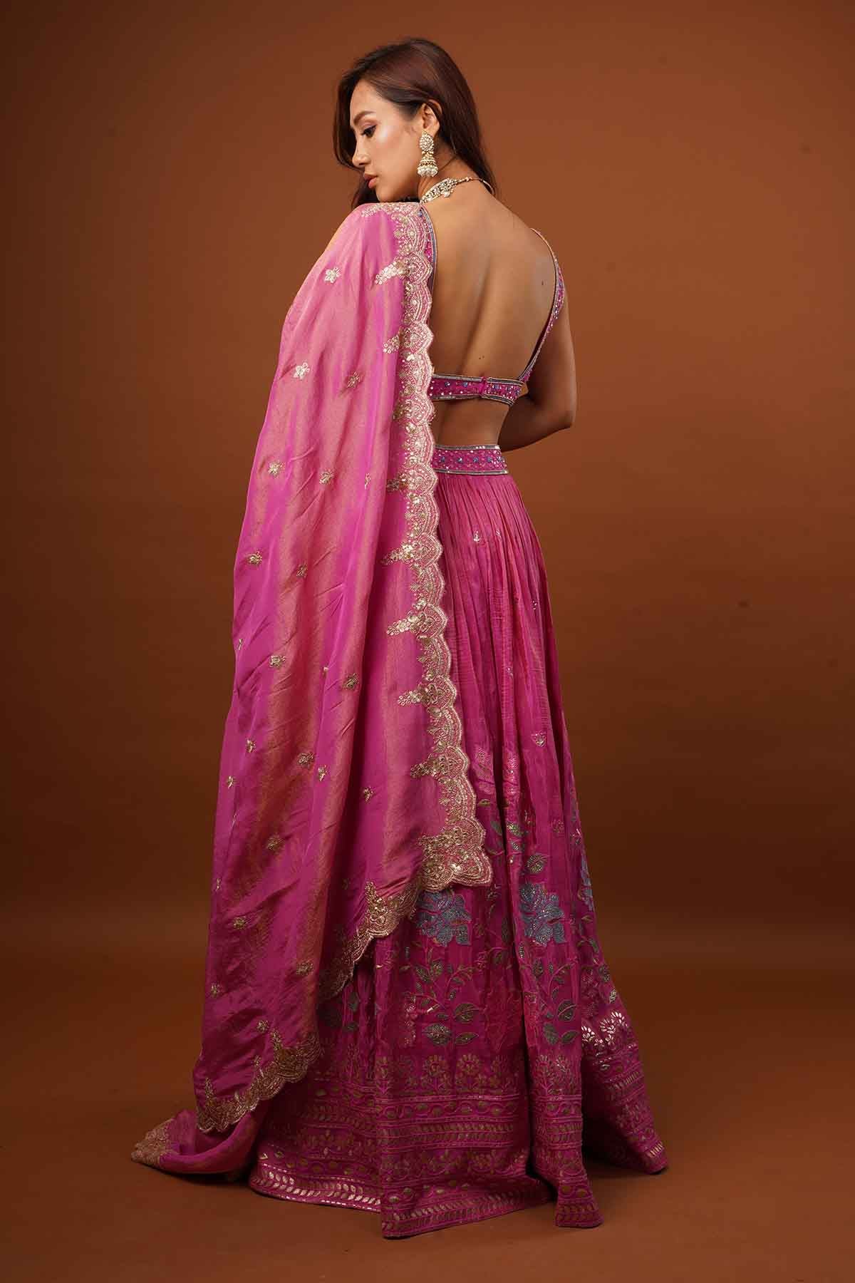 Magenta Pink Zardosi Lehenga Set