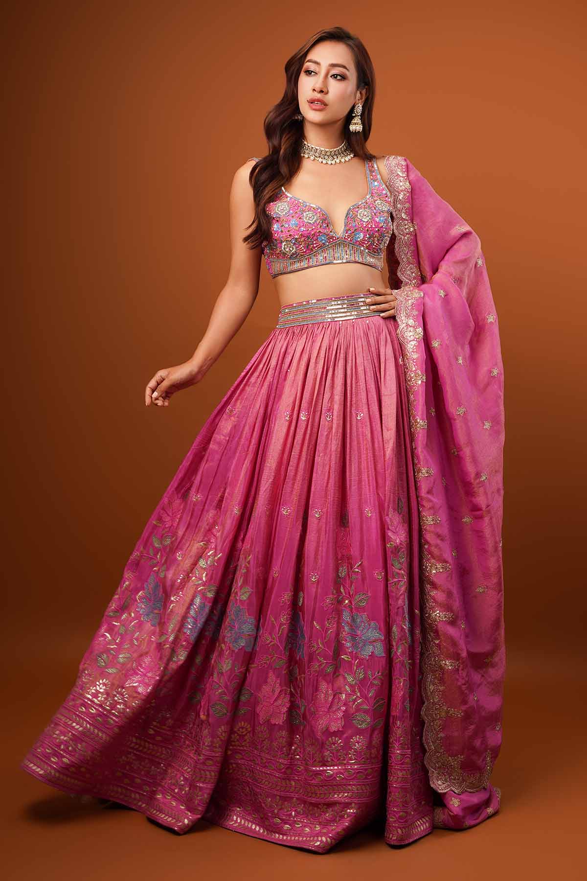 Buy Magenta Pink Zardosi Lehenga Set Online