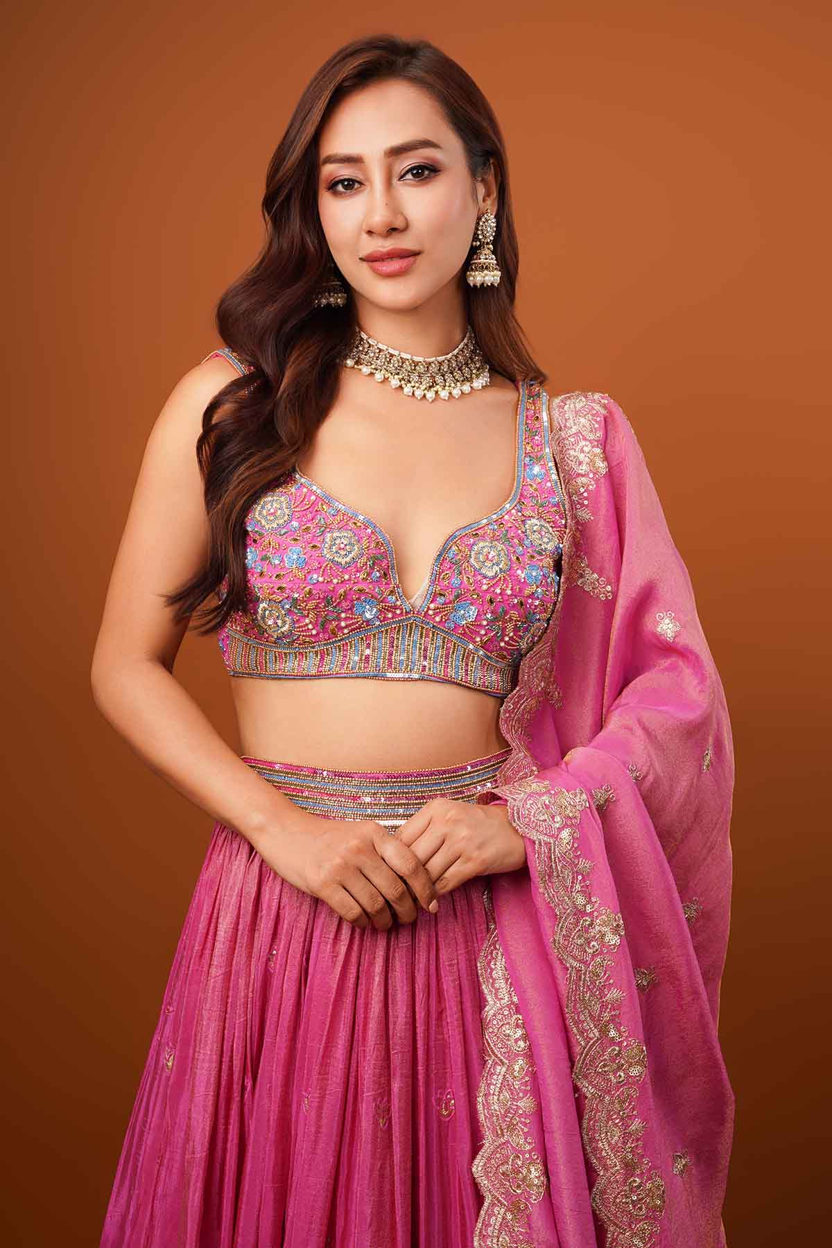 Magenta Pink Zardosi Lehenga Set