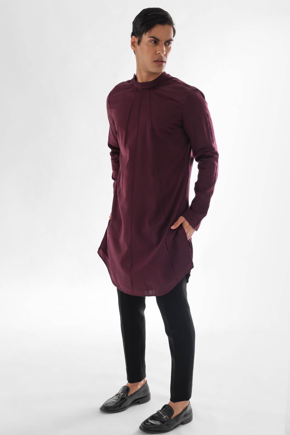 Magenta Pintuck Work Kurta Set